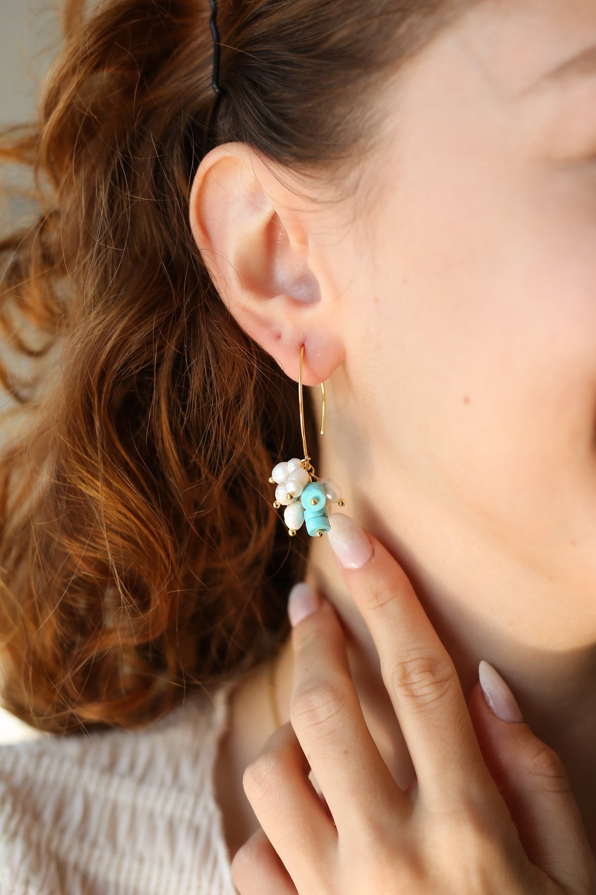 Turquoise & Pearl  Boucles d'oreilles