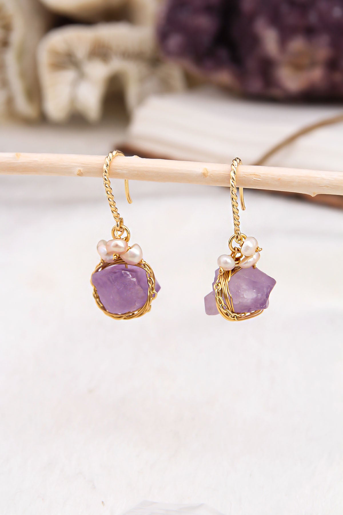 Pearl & Amethyst Boucles D'oreilles