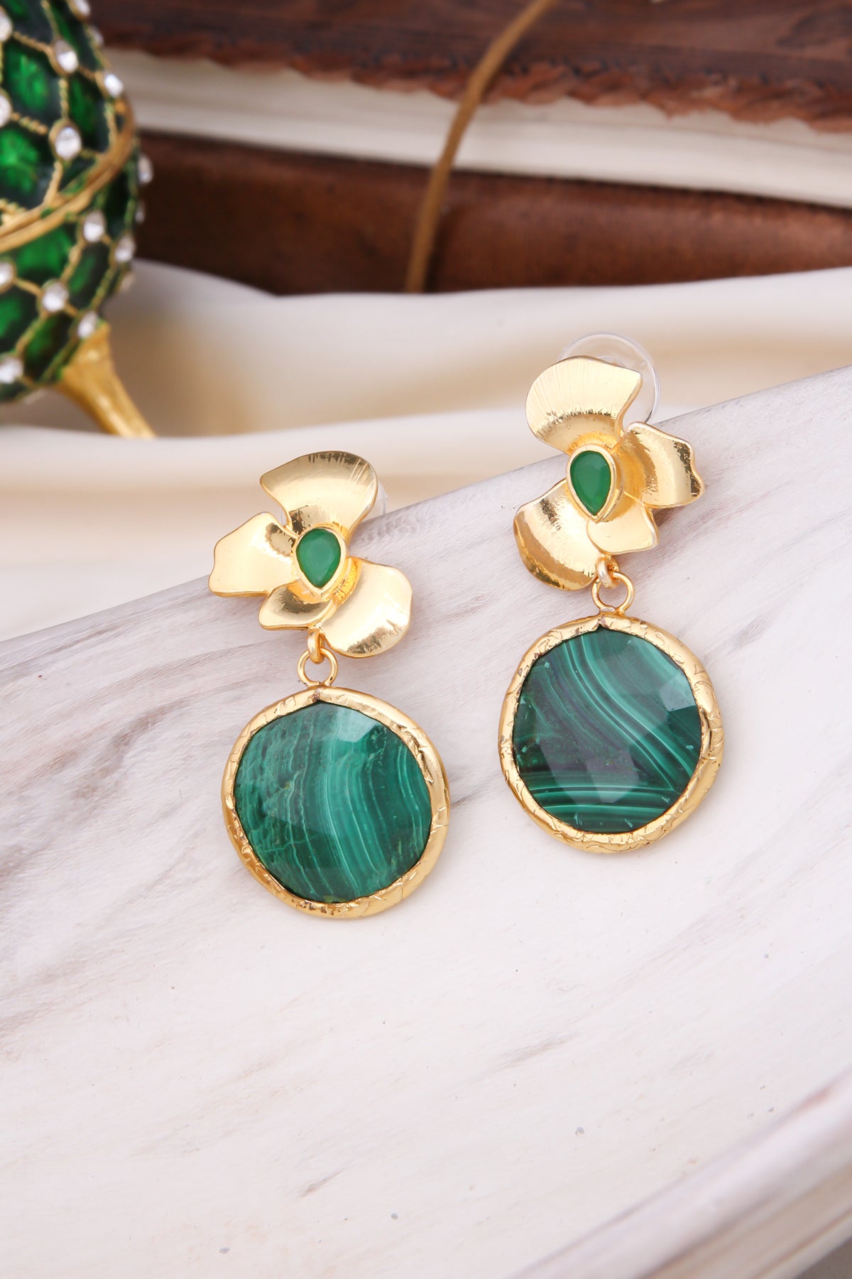 Malahite & Zircon Boucles D'oreilles