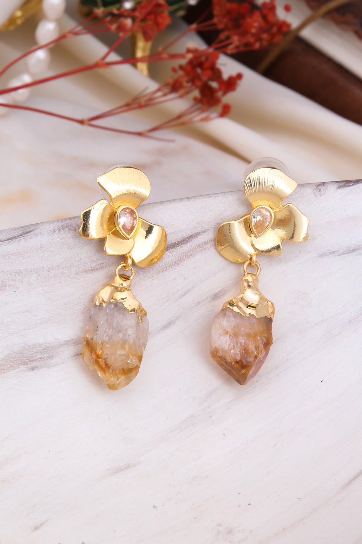 Citrine & Zircon Boucles D'oreilles