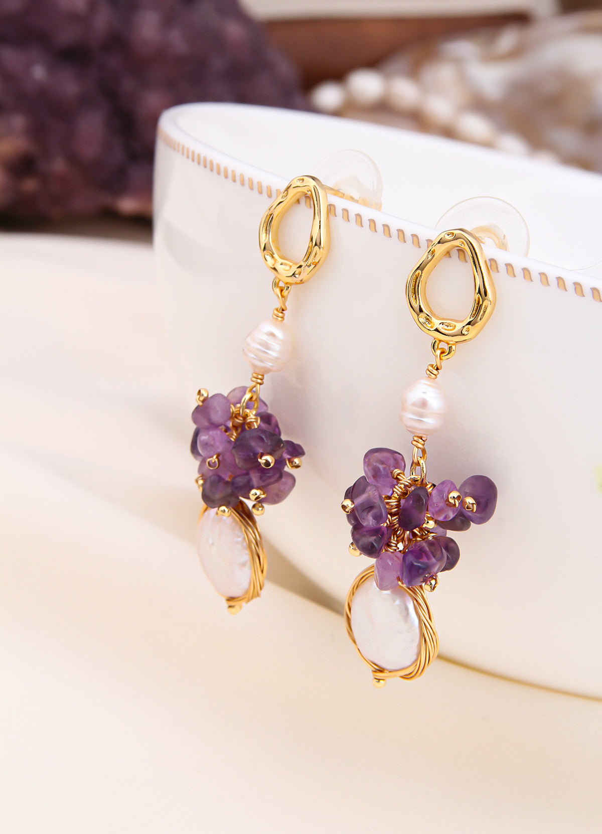 Amethyst & Pearl Earring