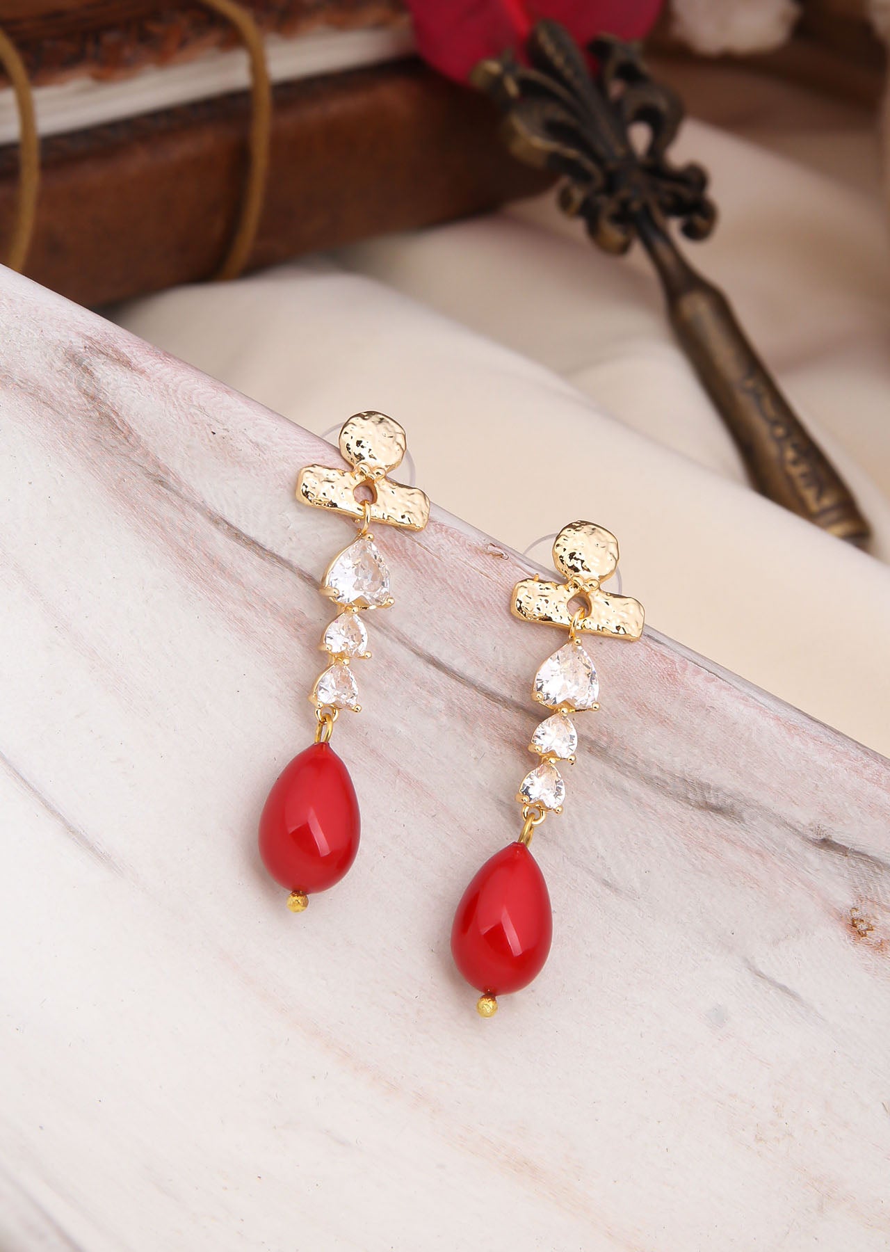 Coral & Zircon Earring