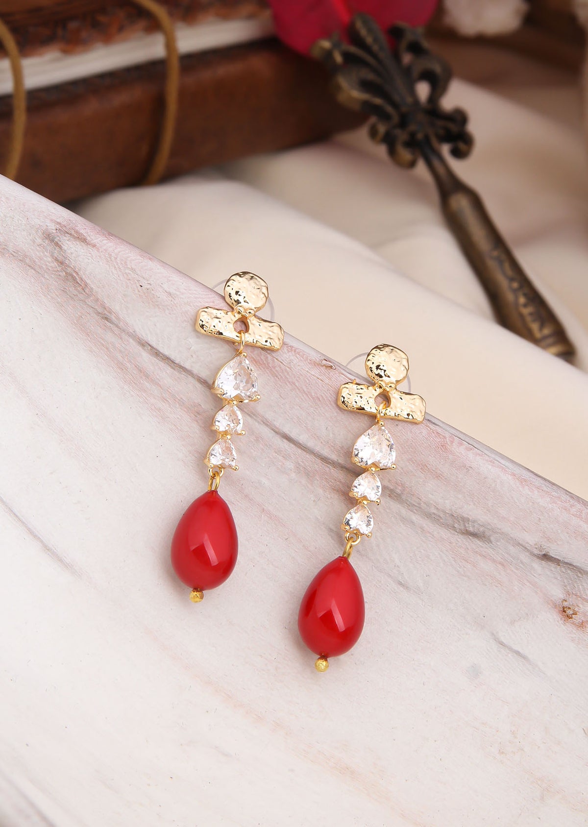 Coral & Zircon Earring