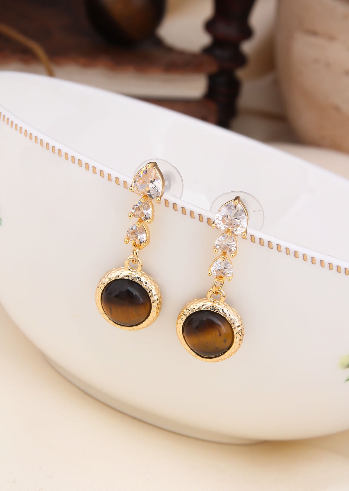 Tiger Eyes & Zircon Earring