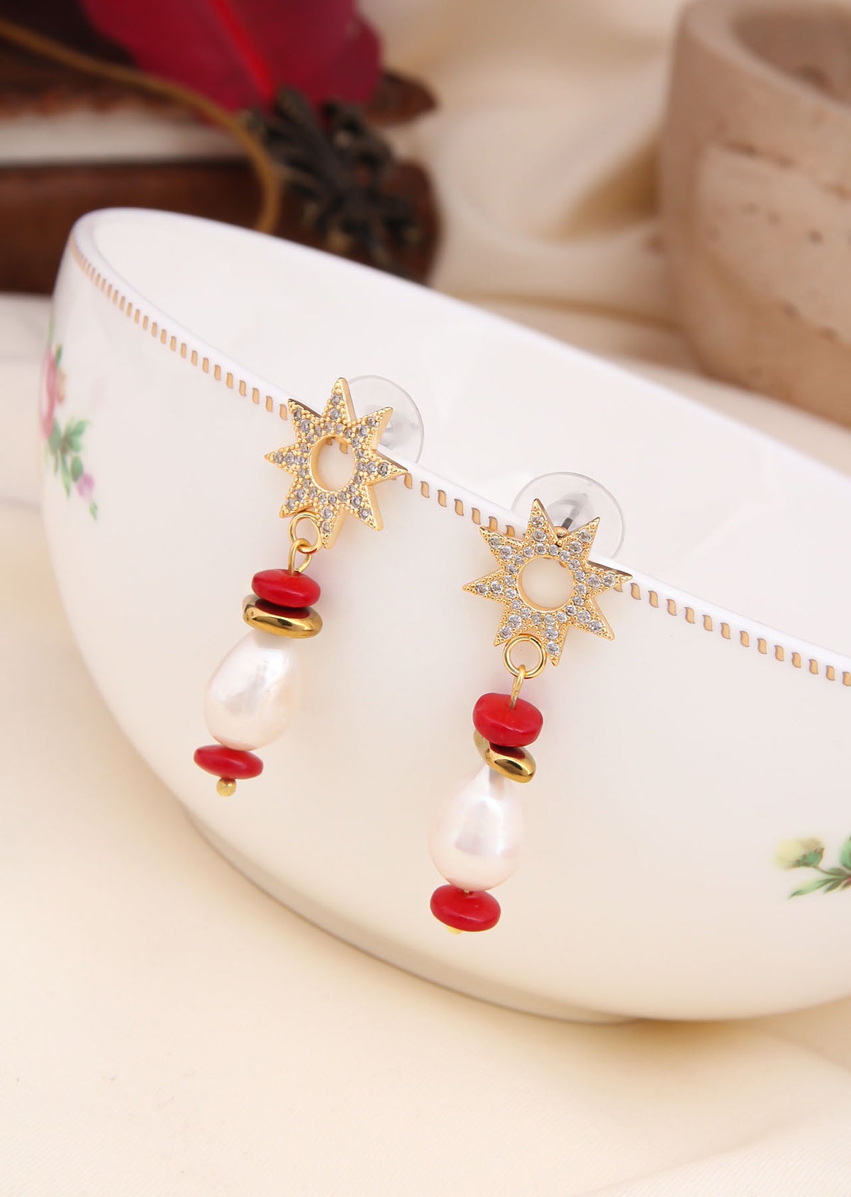 Zircon & Coral Earring