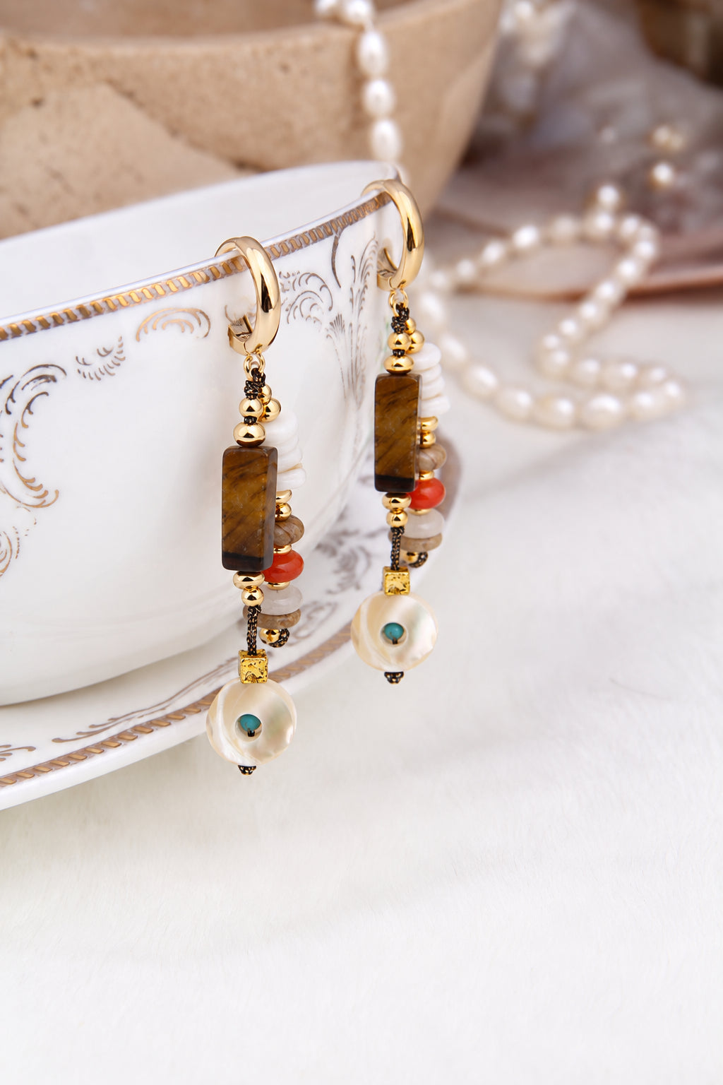 Tiger Eyes & Nacre Earring