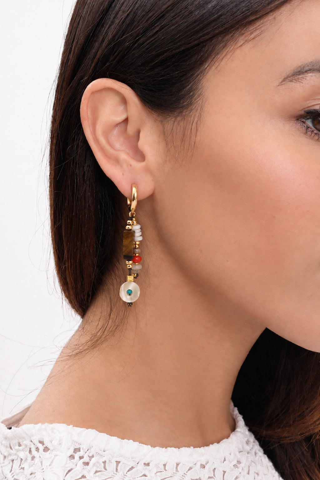 Tiger Eyes & Nacre Earring