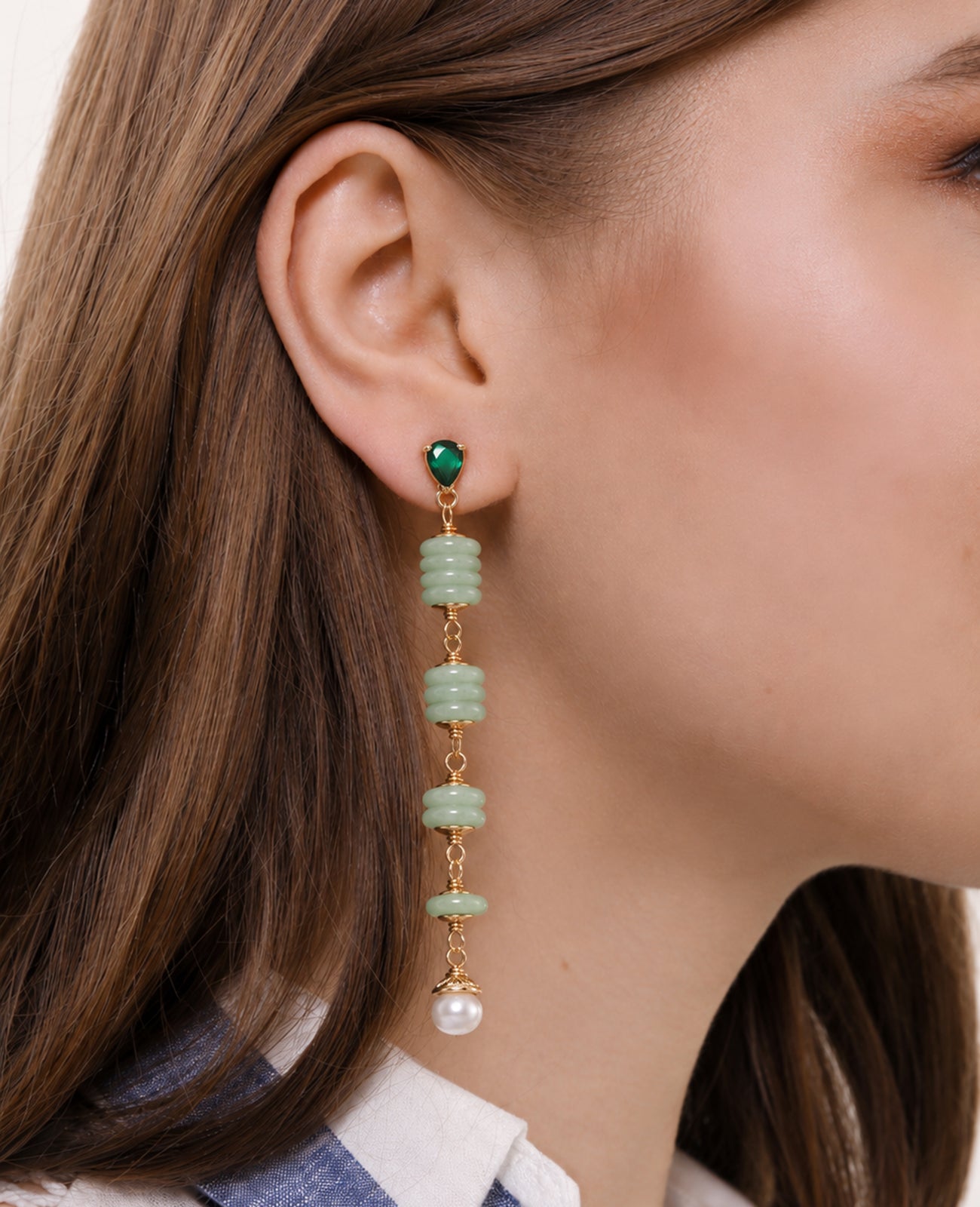 Amazonite & Pearl & Zirkon Earring