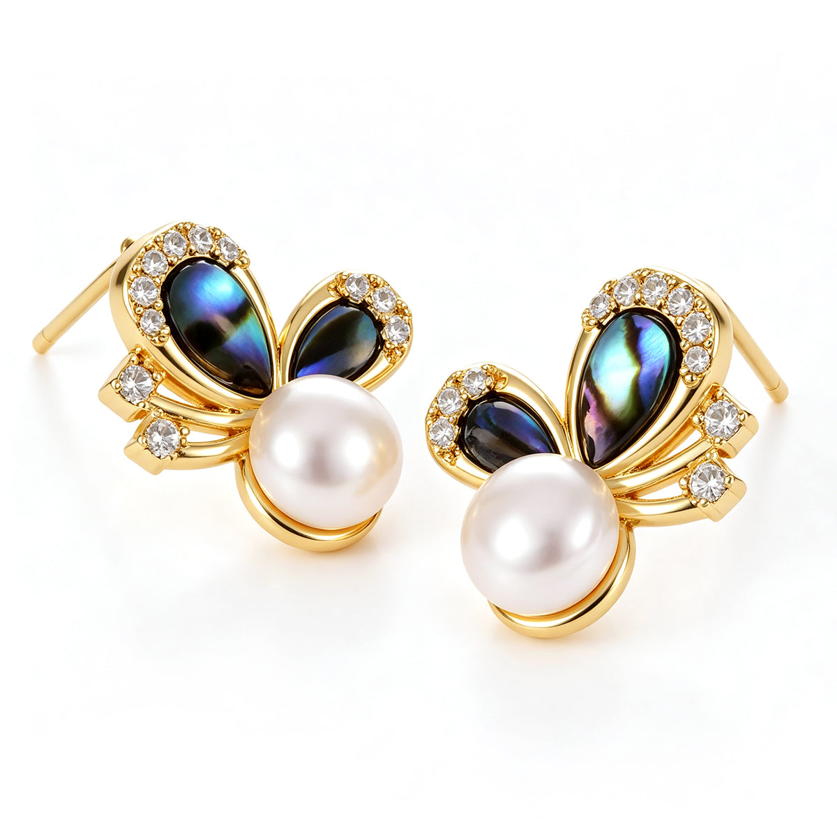 Ocean Nacre & Pearl & Zircon Earring