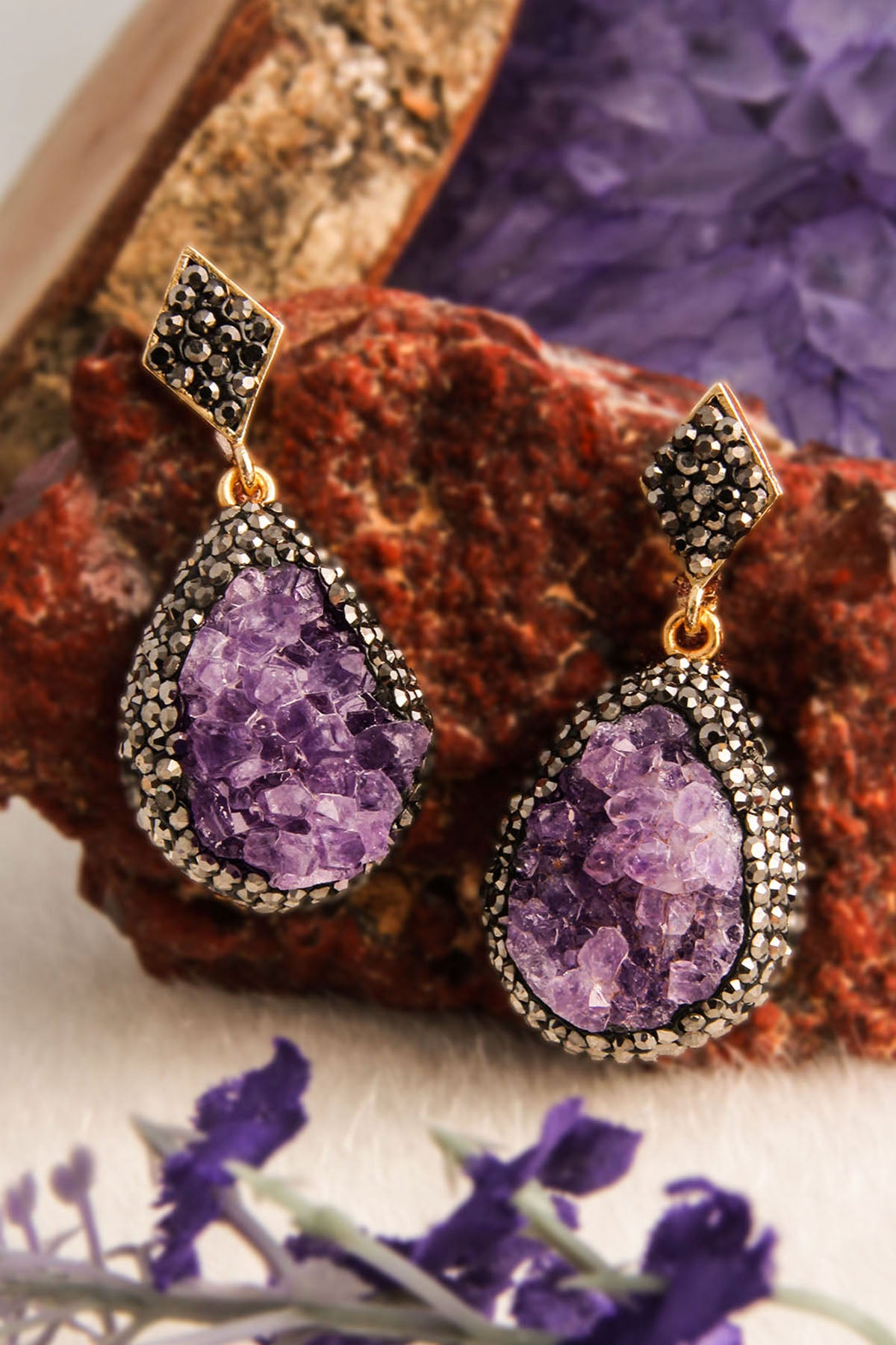 Amethyst & Hematit Earring