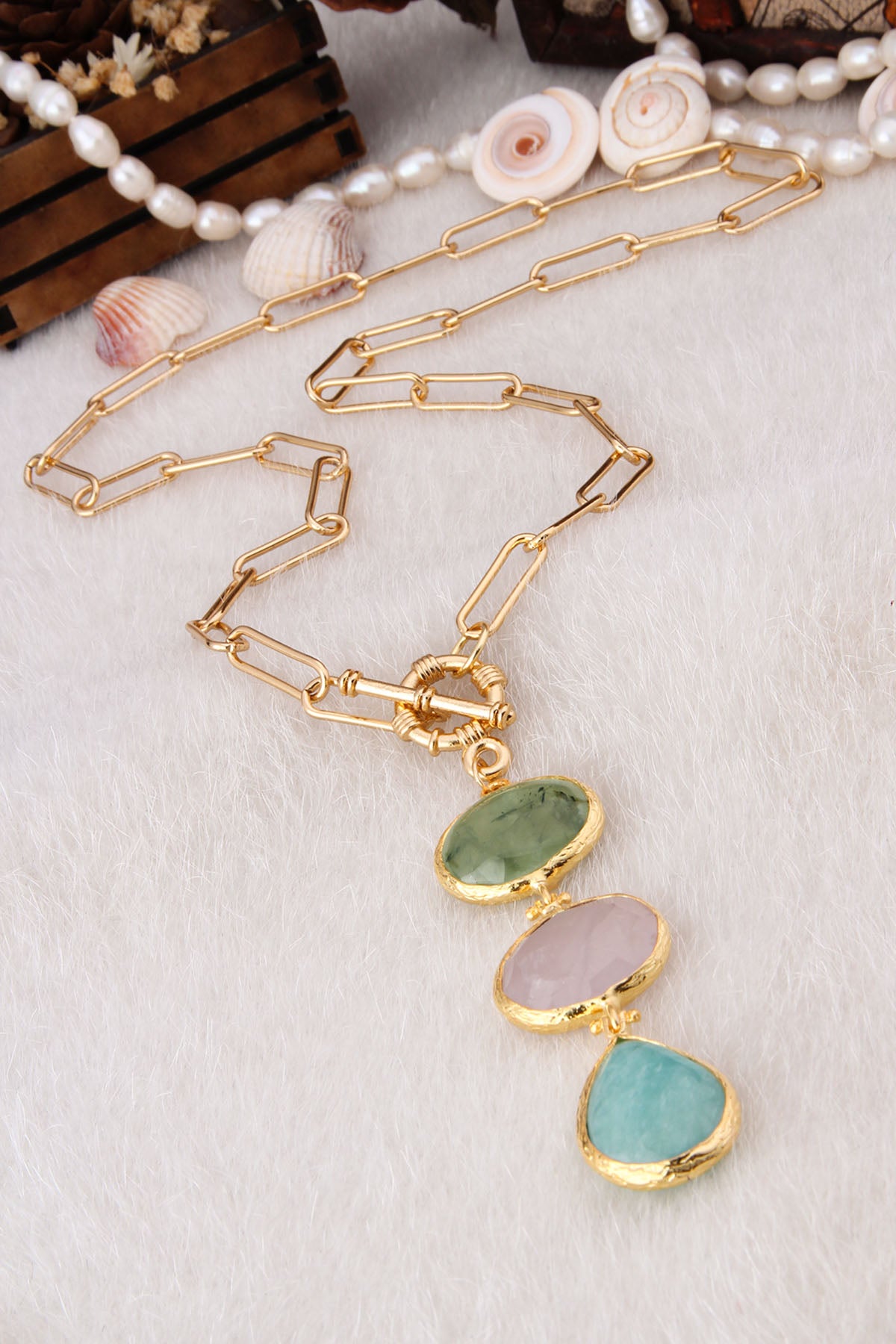 Prinhite & Pink Quartz & Amazonite Necklace