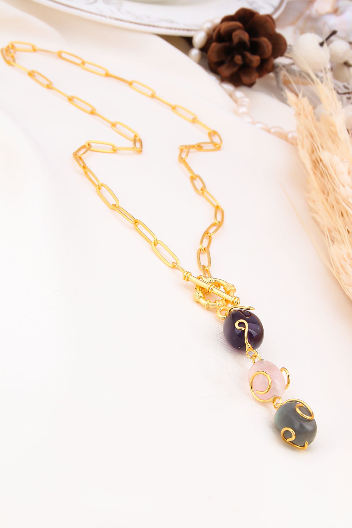 Amethyst & Pink Quartz & Labradorite Necklace