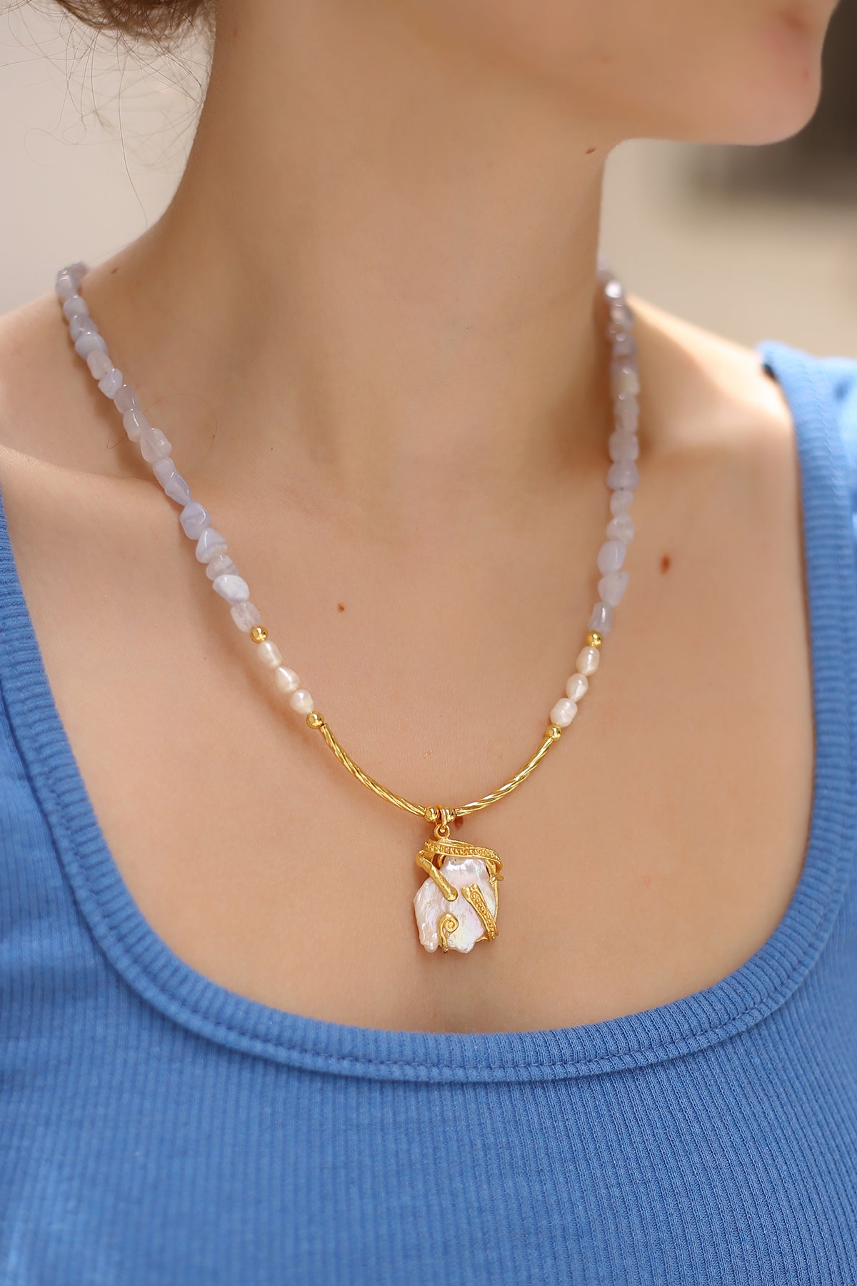 Aquamarine & Pearl Necklace