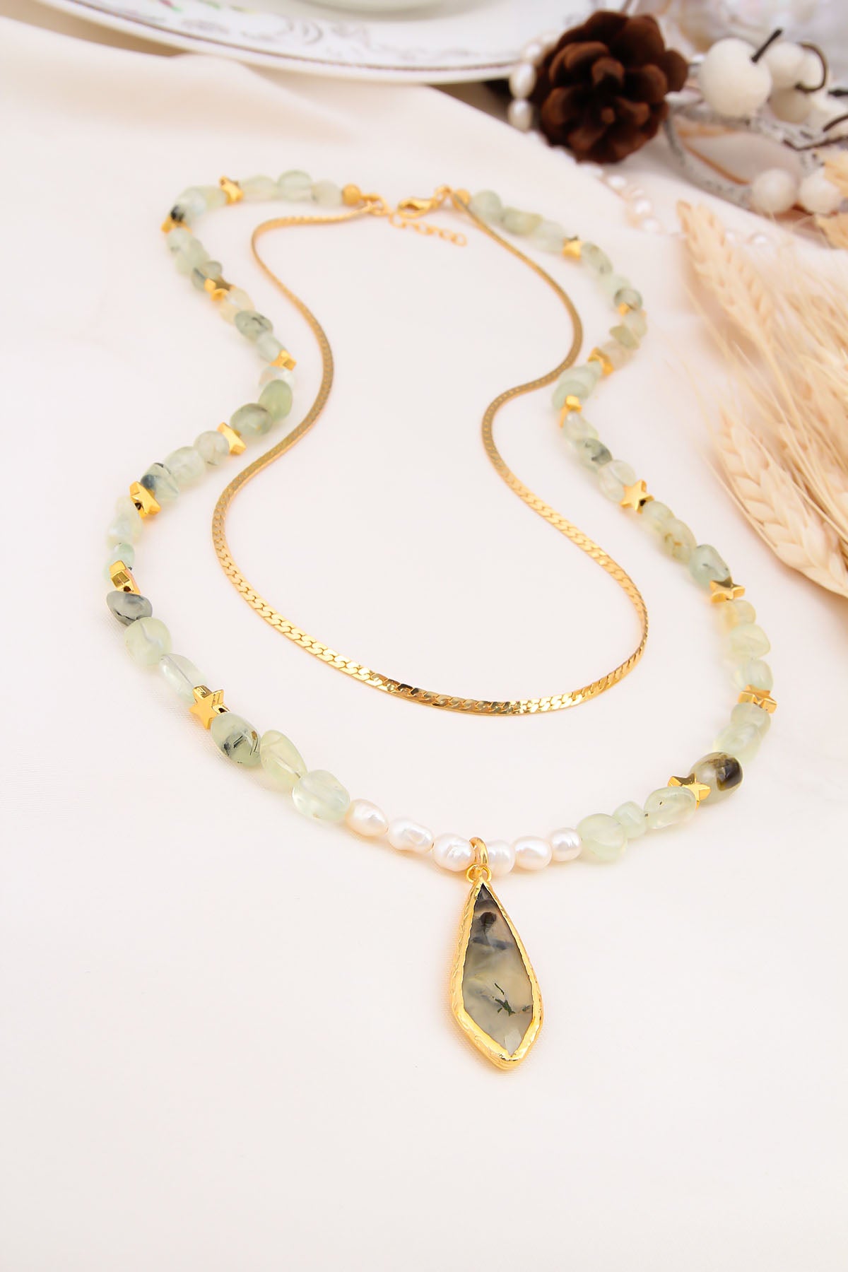 Prehnite & Pearl Necklace
