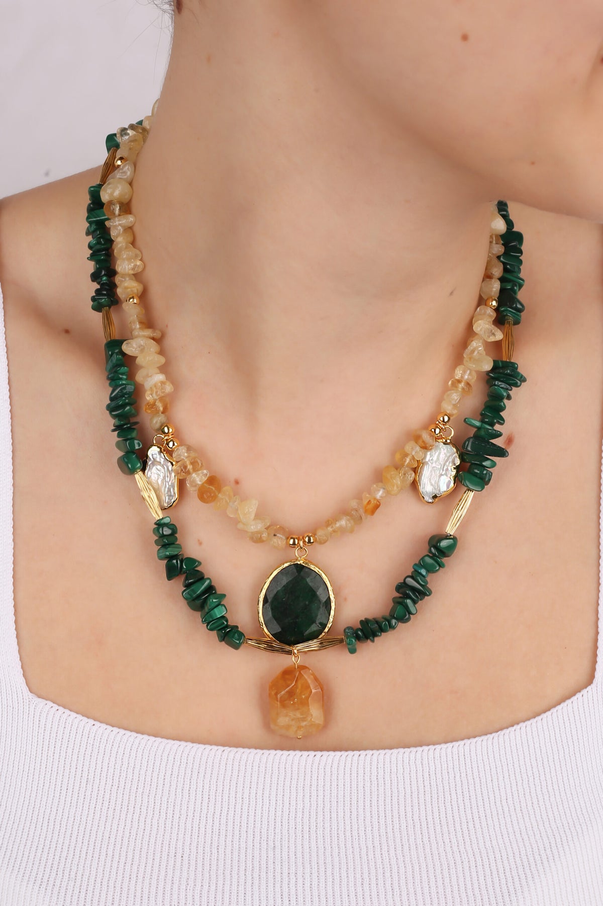 Malahite & Citrine Collier