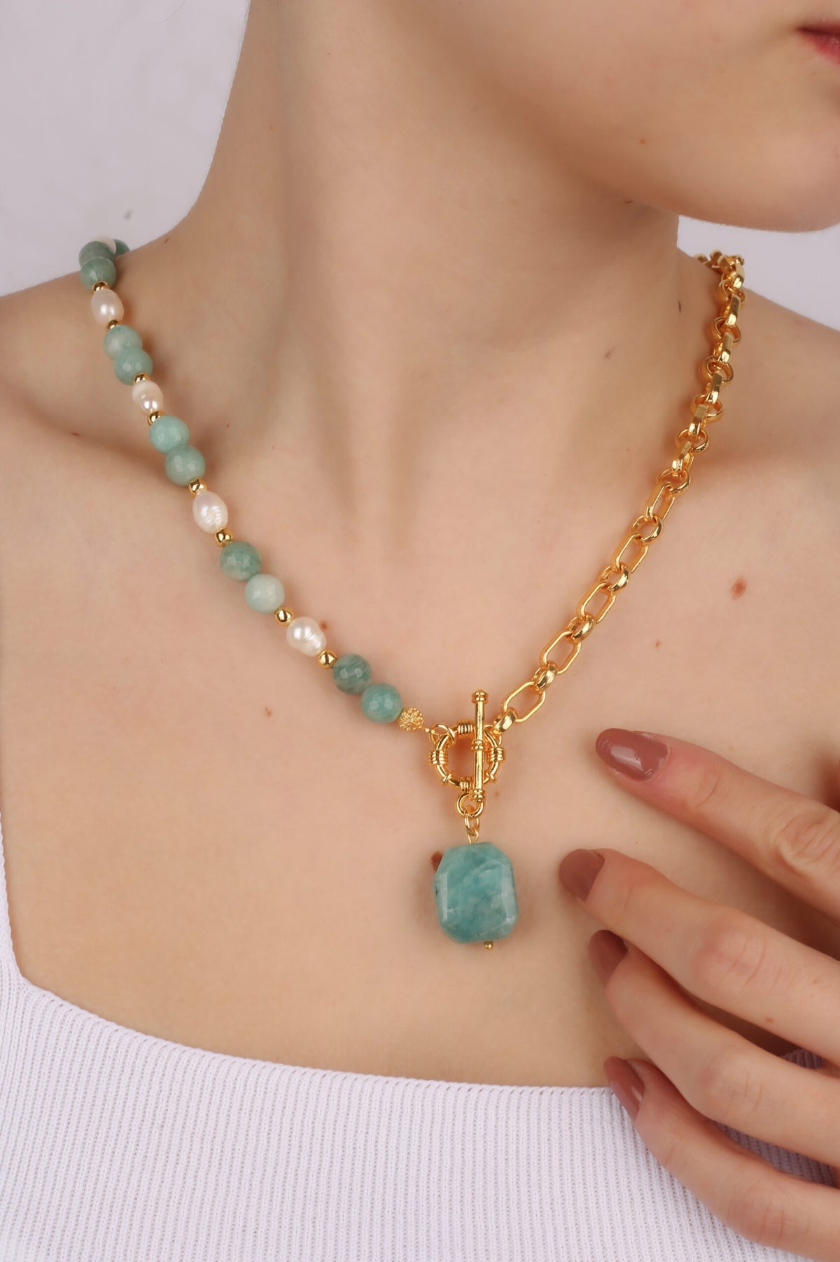 Amazonite & Pearl Collier