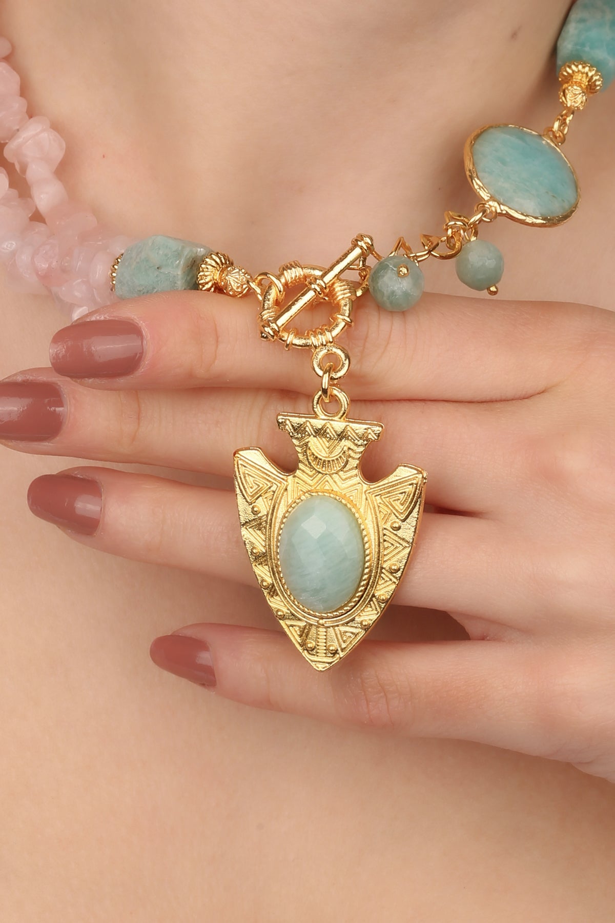 Pink Quartz & Amazonite Collier