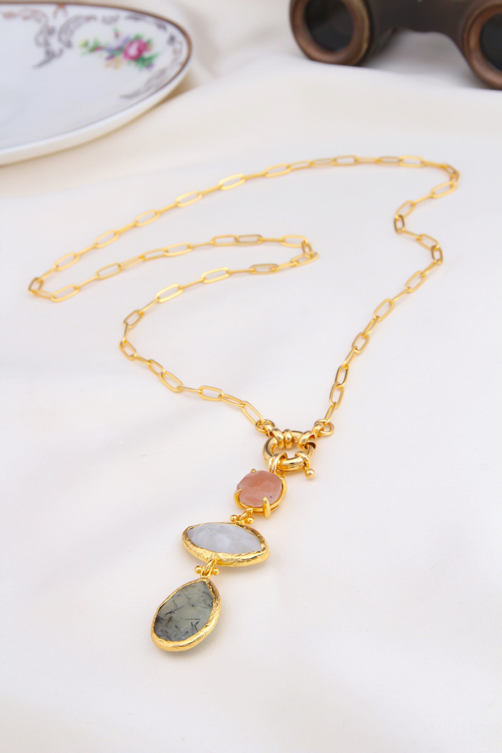 SunStone & MoonStone & Prehnite Collier