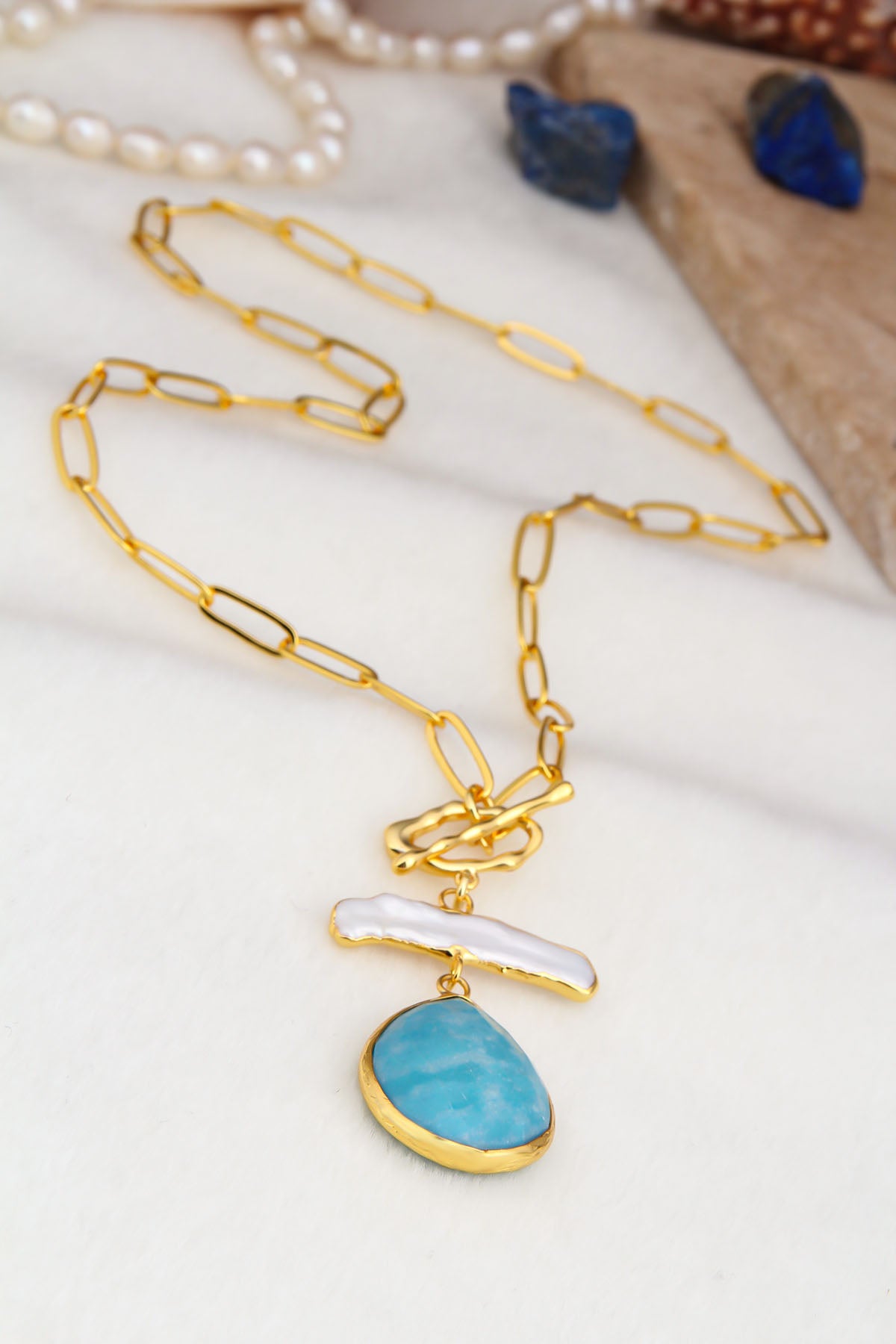 Blue Opal & Pearl Collier
