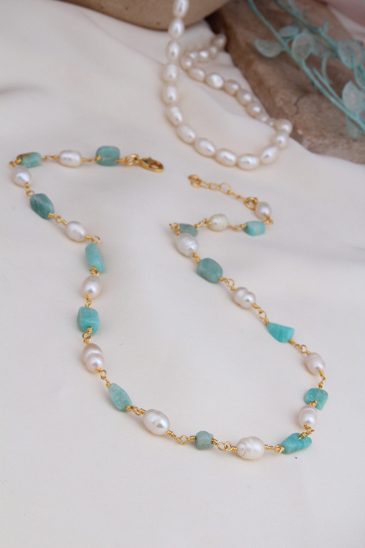 Amazonite & Pearl Collier
