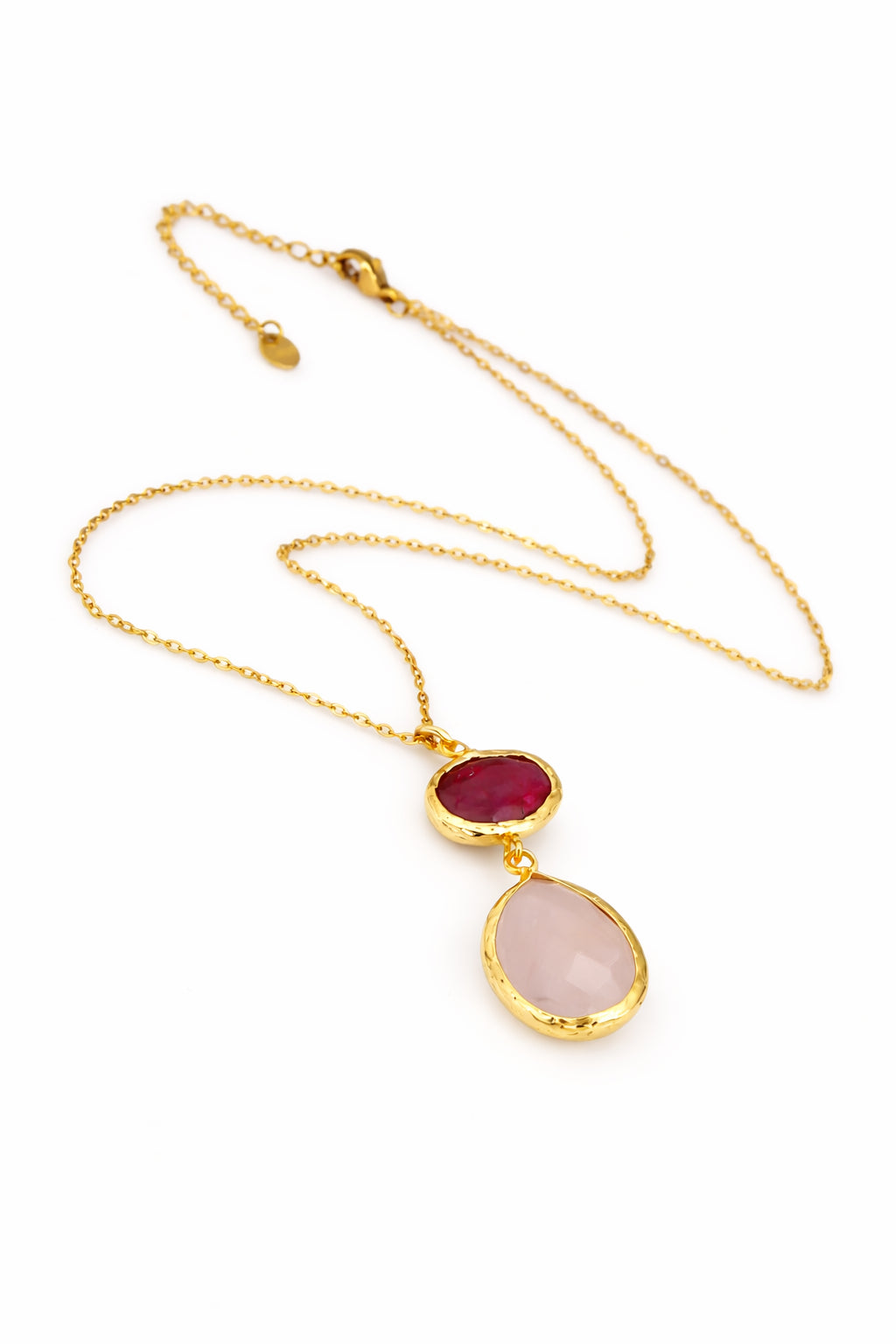 Pink Quartz & Root Ruby Necklace