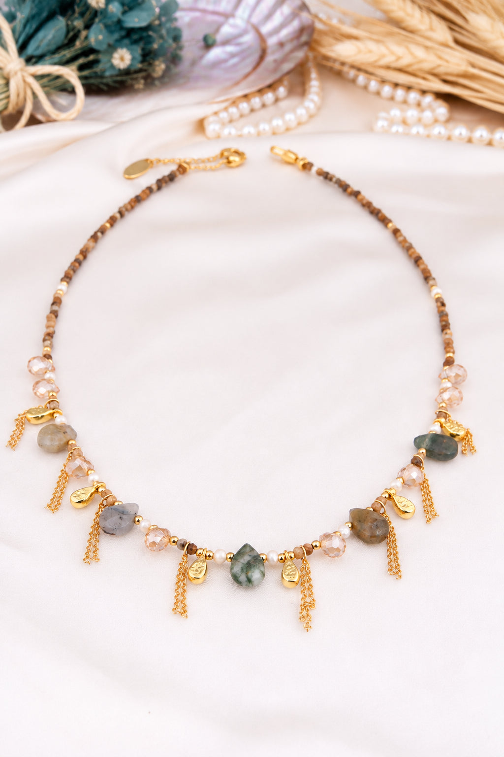 Moss Agate & Crystal Quartz Necklace