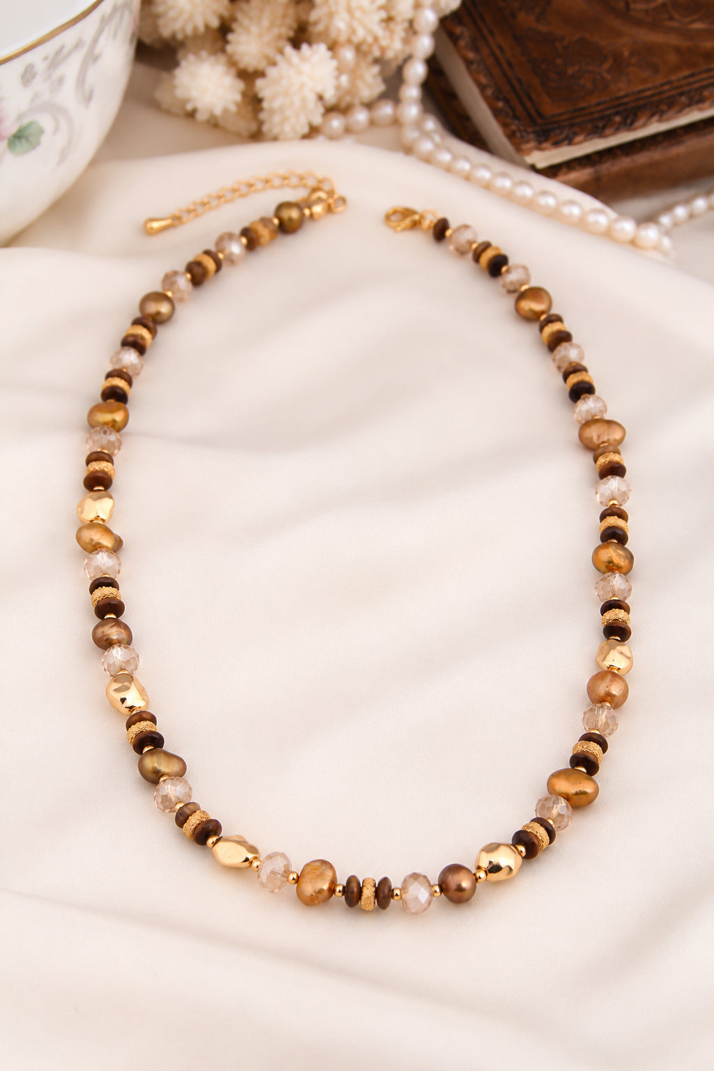 Pearl & Tiger Eyes Necklace