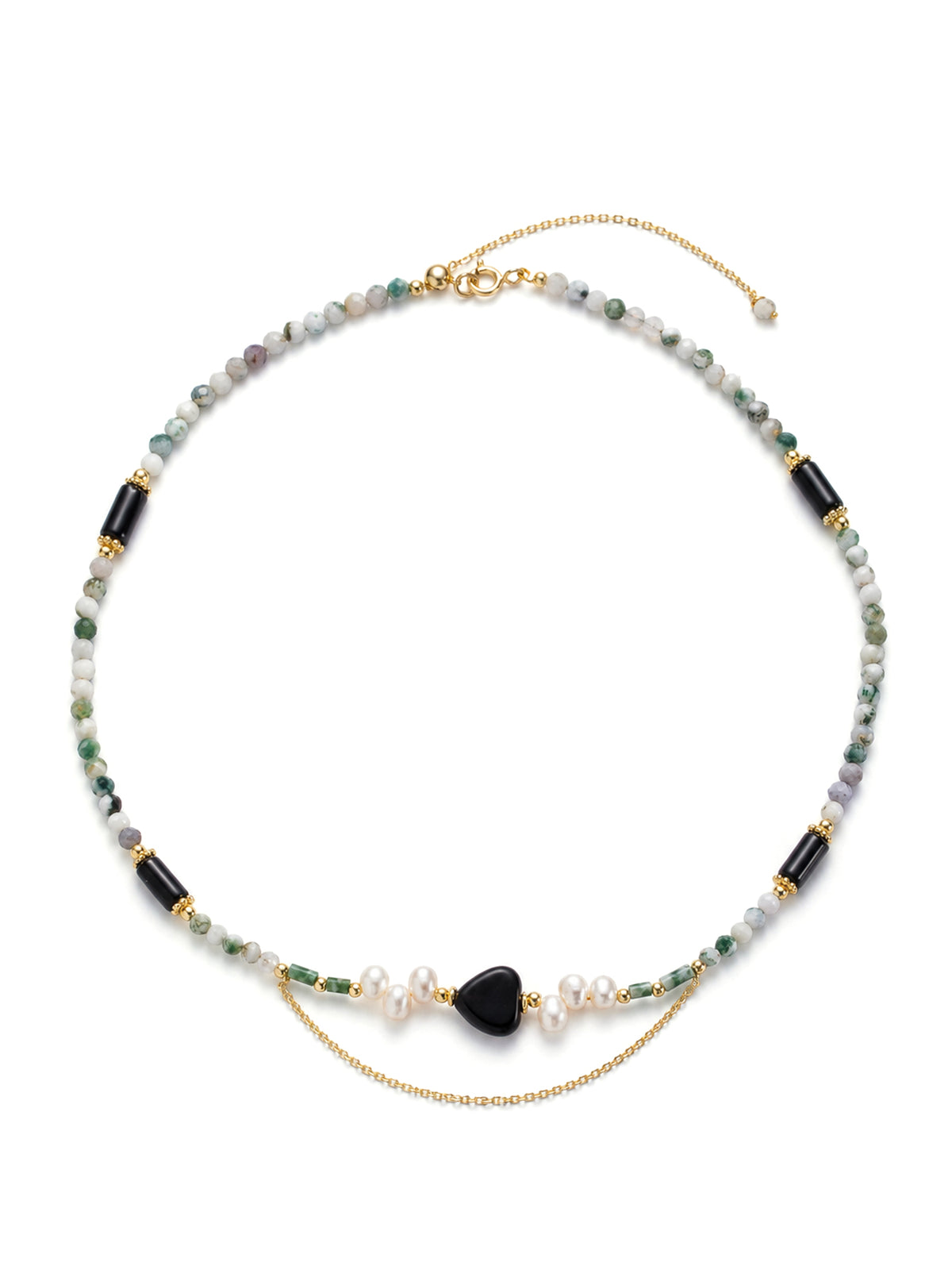 Onix & Black Ruthile & MoonStone Necklace
