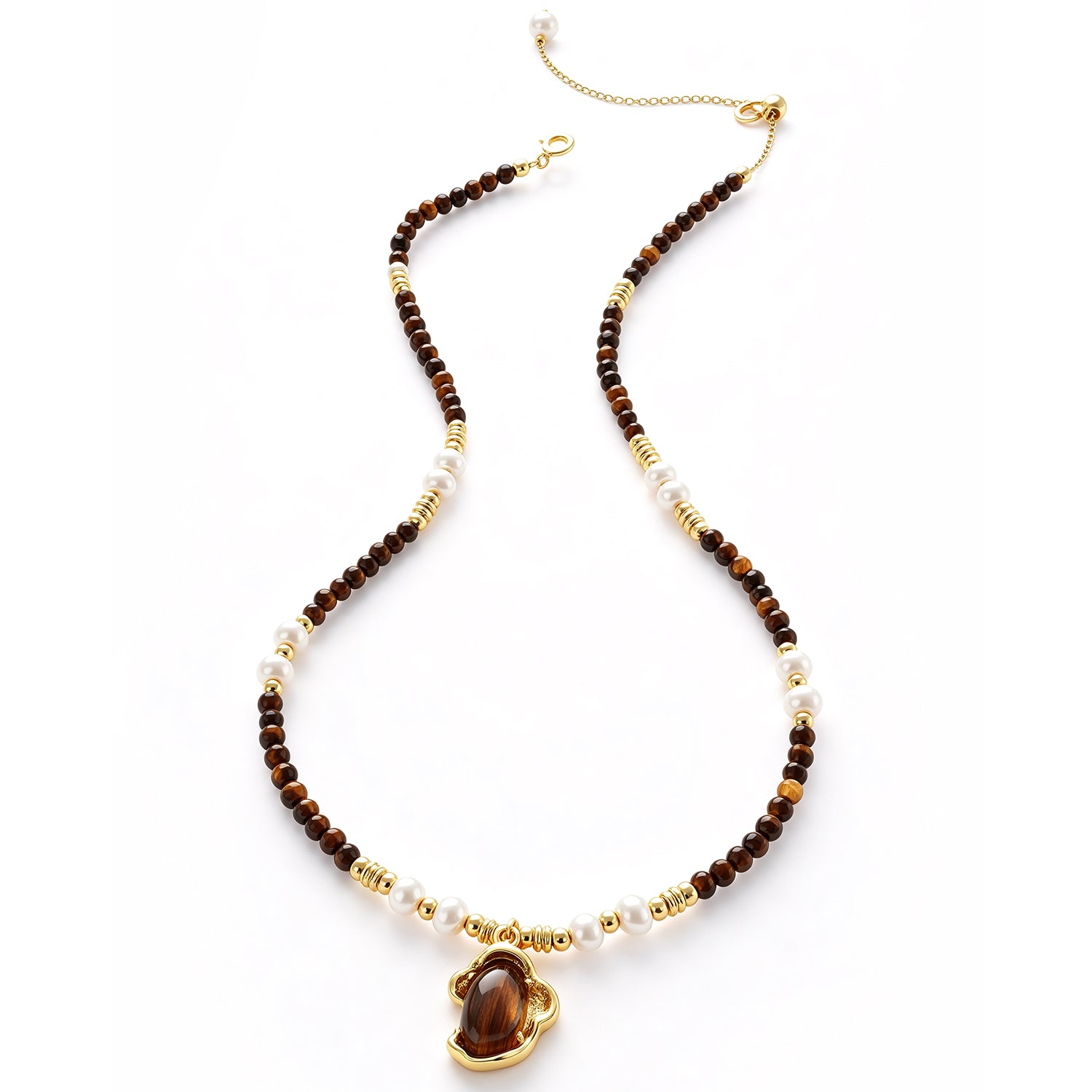 Pearl & Tiger Eyes Necklace