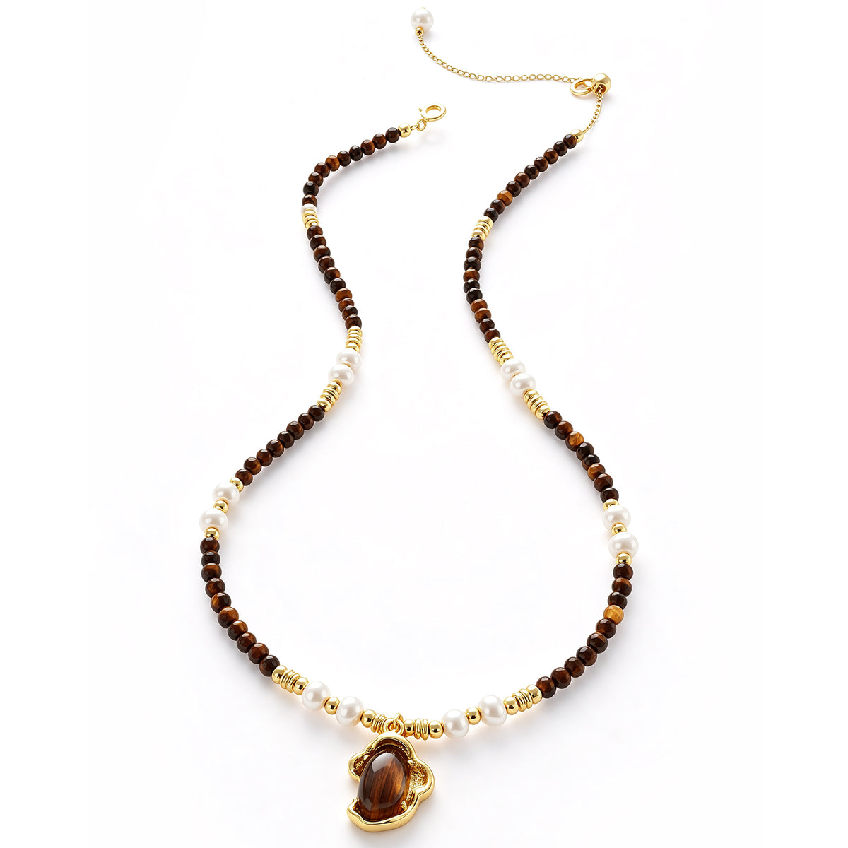 Pearl & Tiger Eyes Necklace