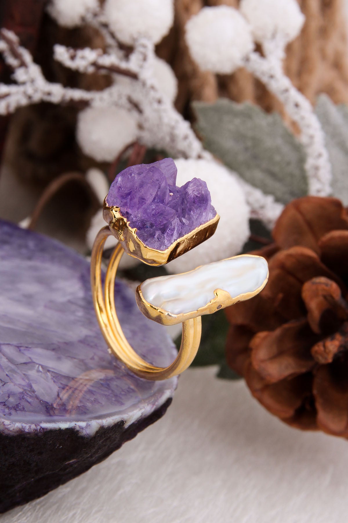 Amethyst & Pearl Ring