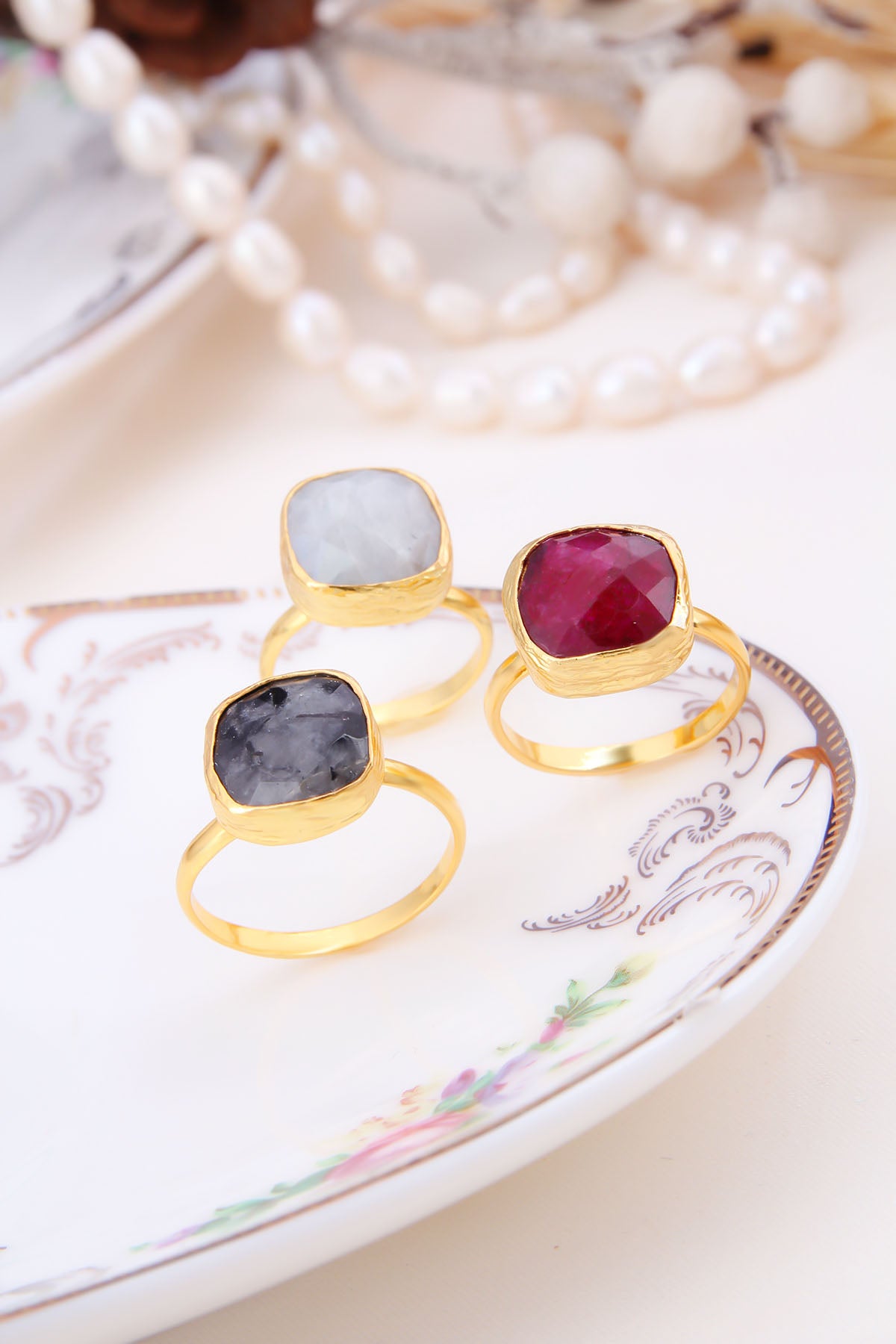 Labradorite & Painted Ruby & Moonstone Ring