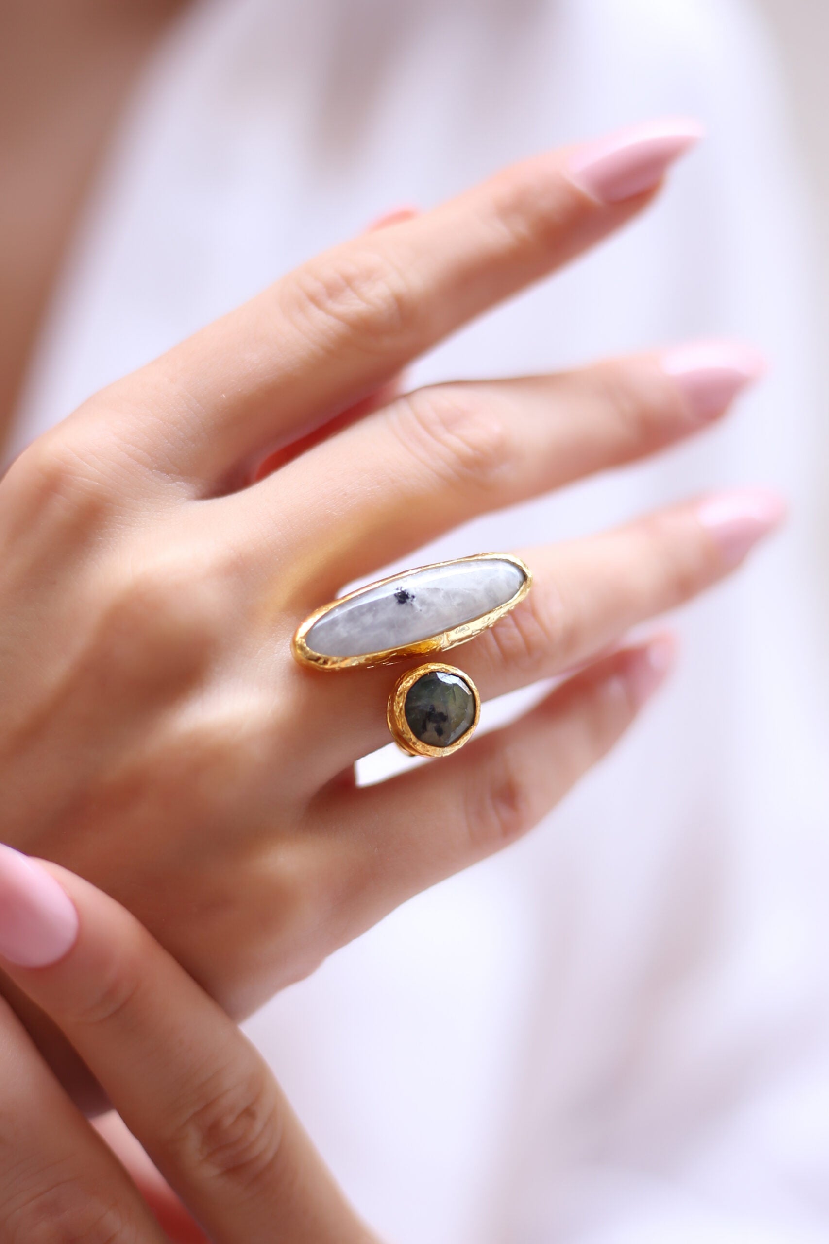 Moon Stone & Labradorite Ring