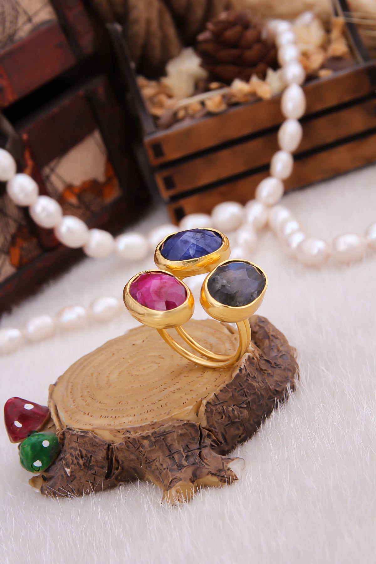 Agate & Saphire & Labradorite Ring