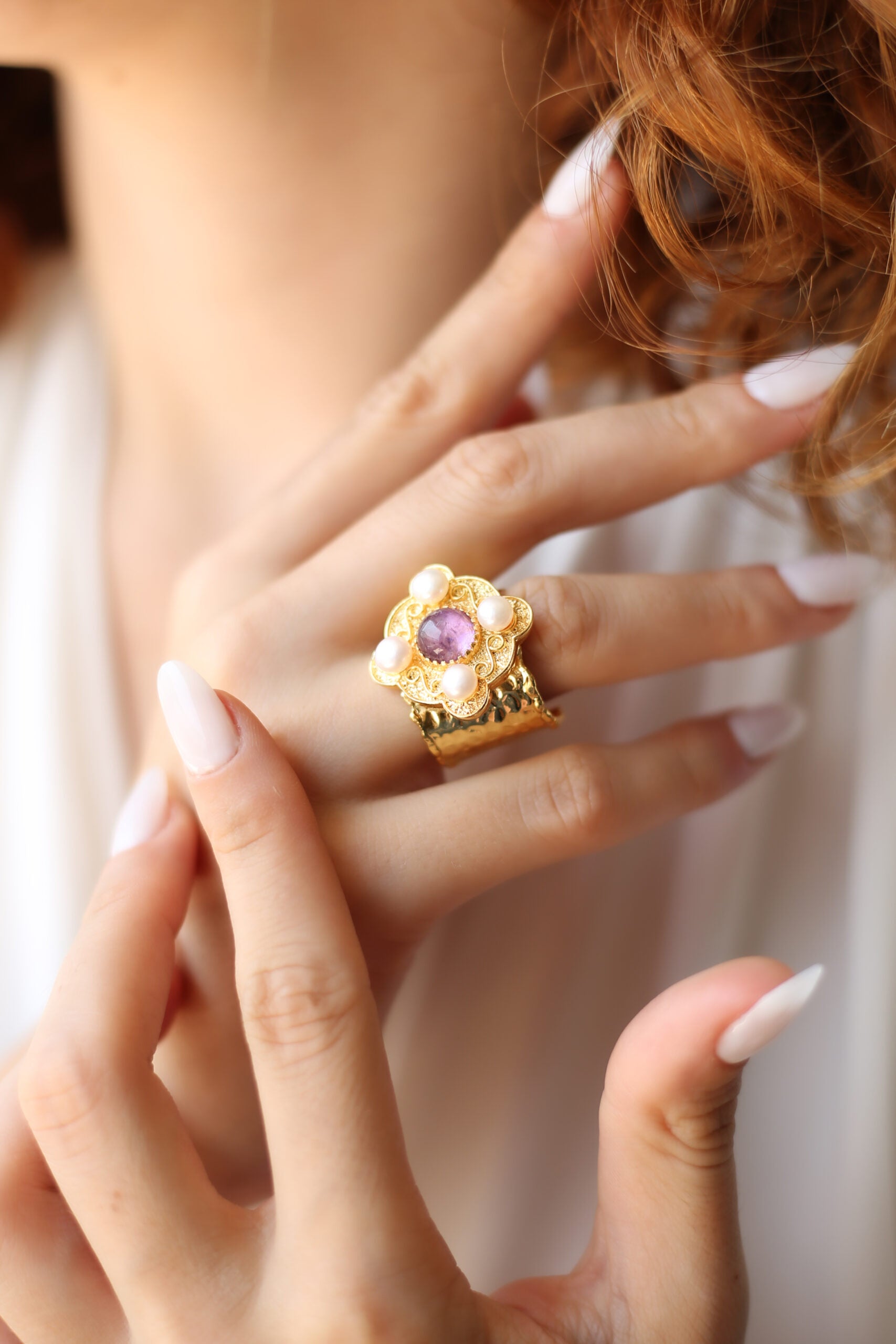 Amethyst & Pearl Ring