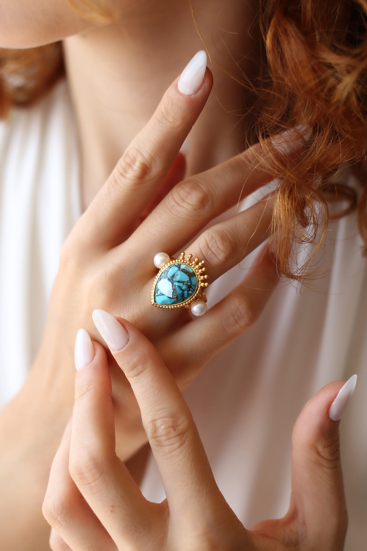 Turquoise & Pearl Ring