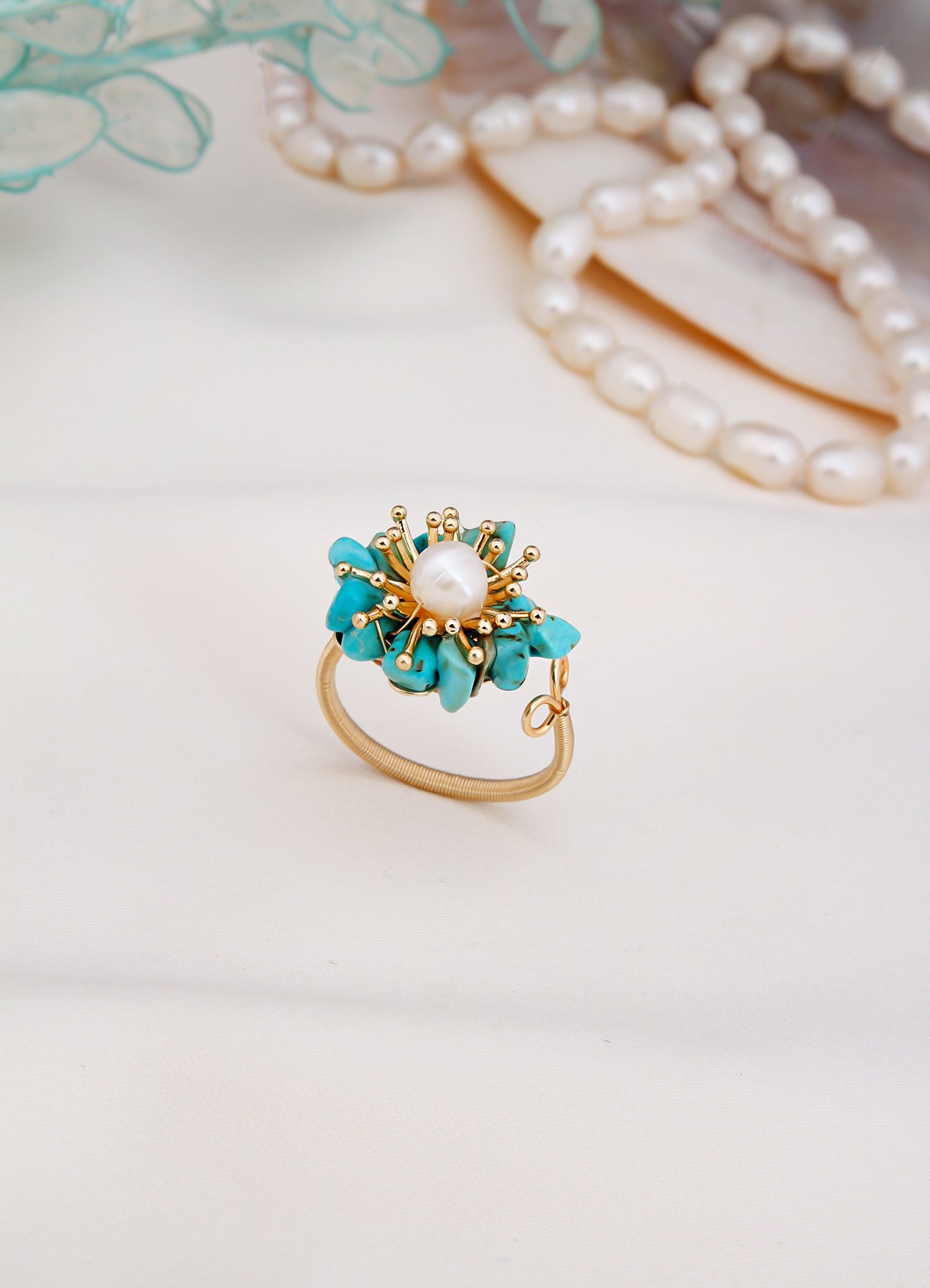 Turquoise & Pearl Ring
