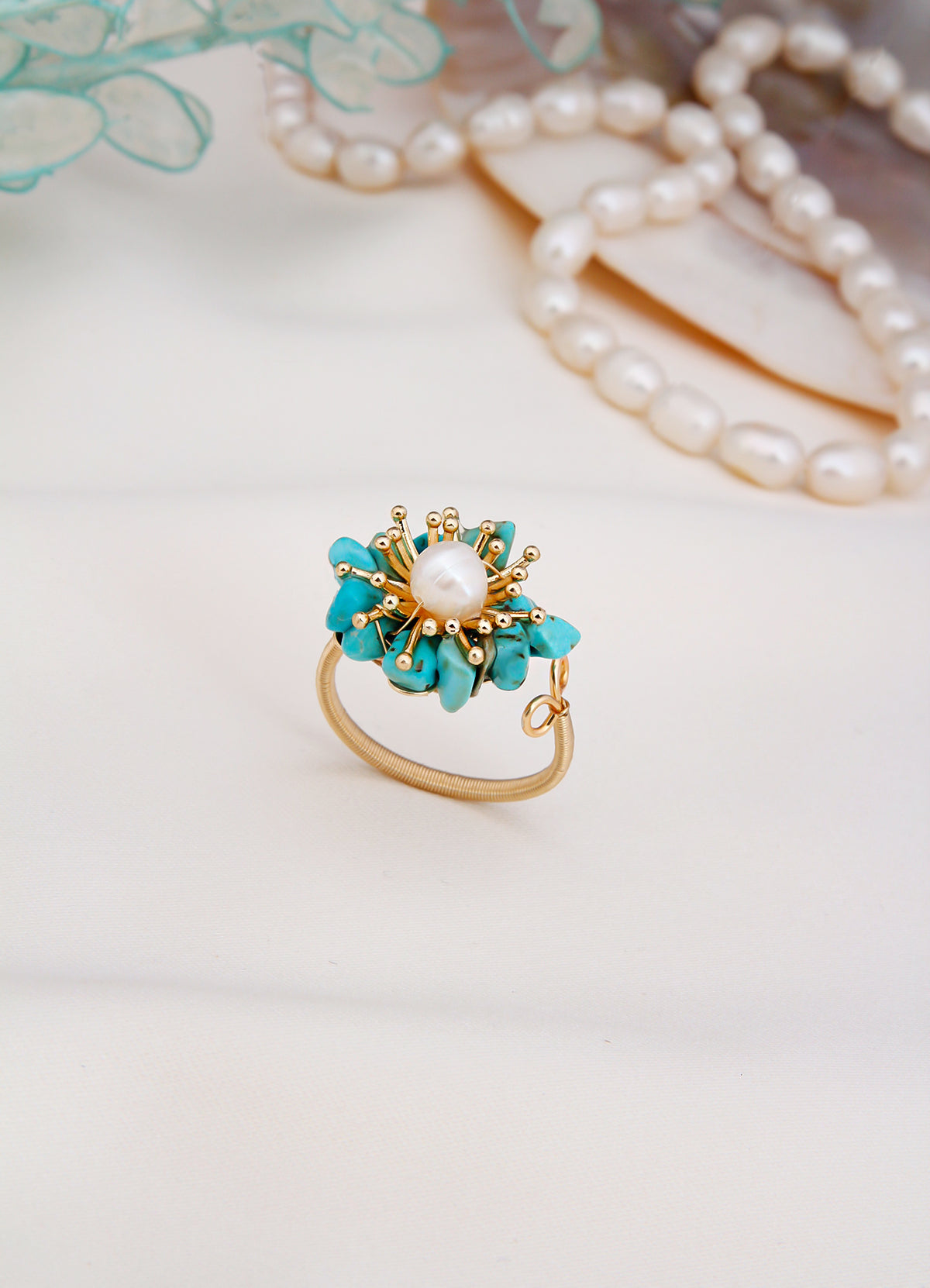 Turquoise & Pearl Ring