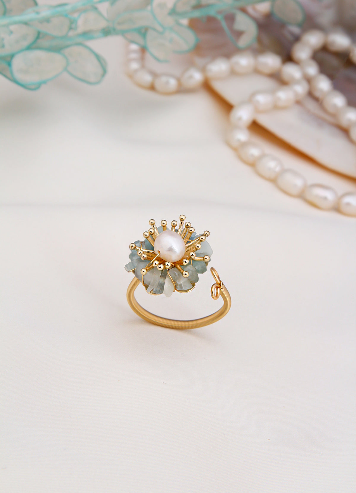 Blue Opal & Pearl Ring
