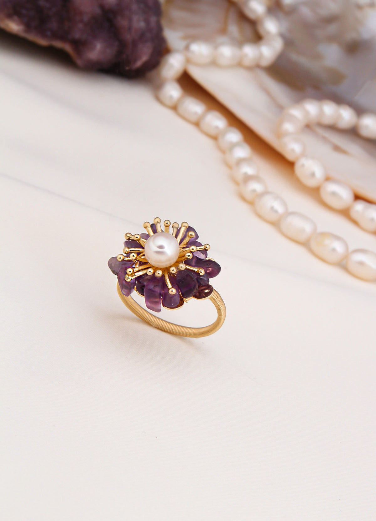 Amethyst & Pearl Ring