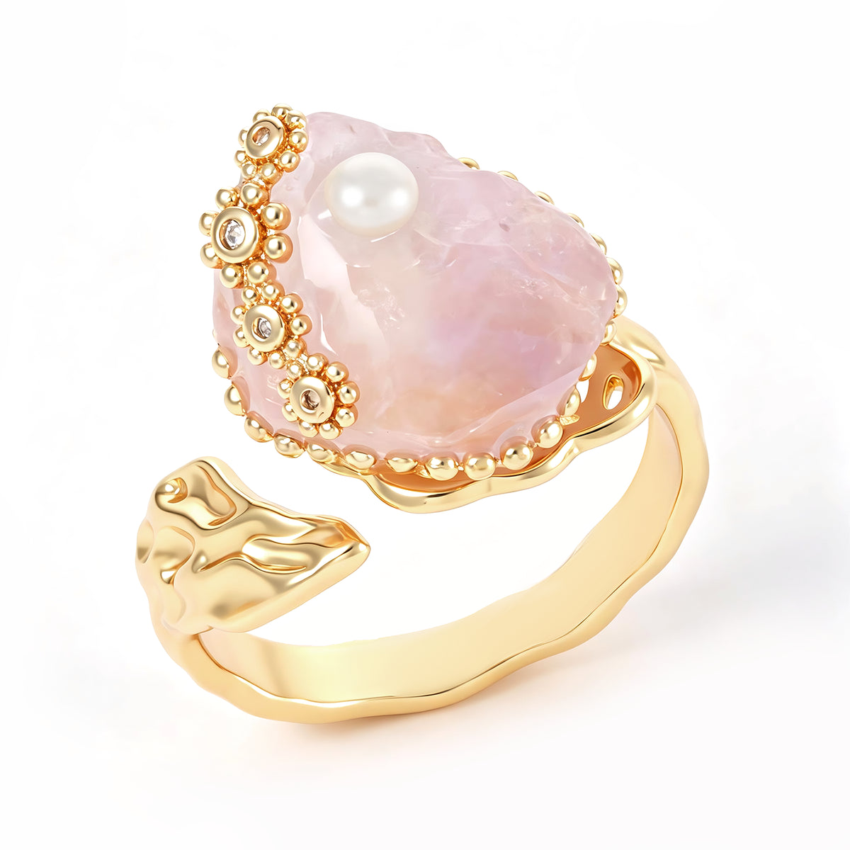 Pearl & Pink Quartz & Zircon Ring