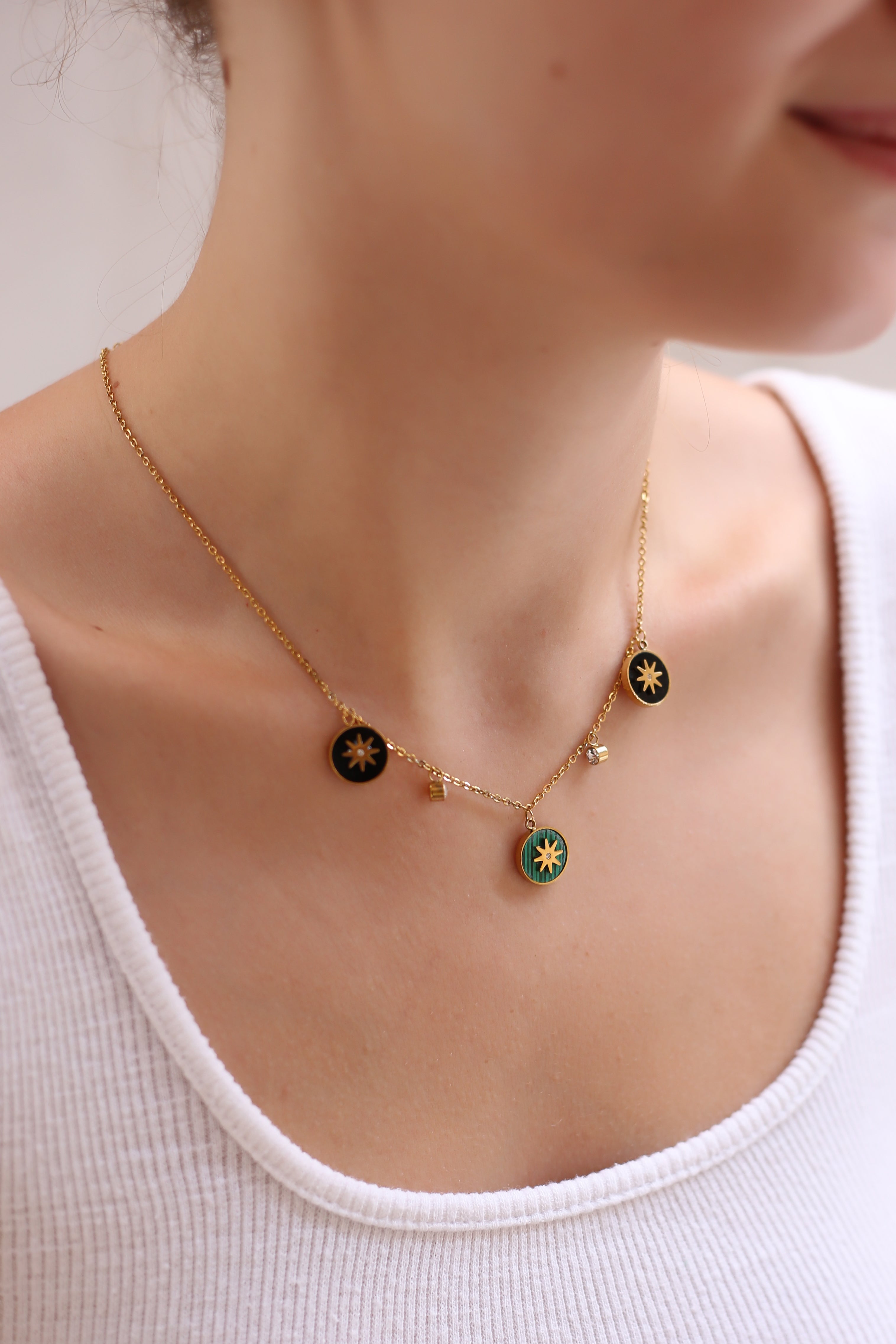 Malahite & Zircon Necklace