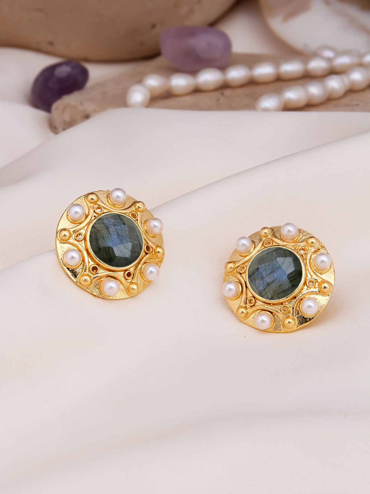 Labradorite & Pearl Boucles d'oreilles