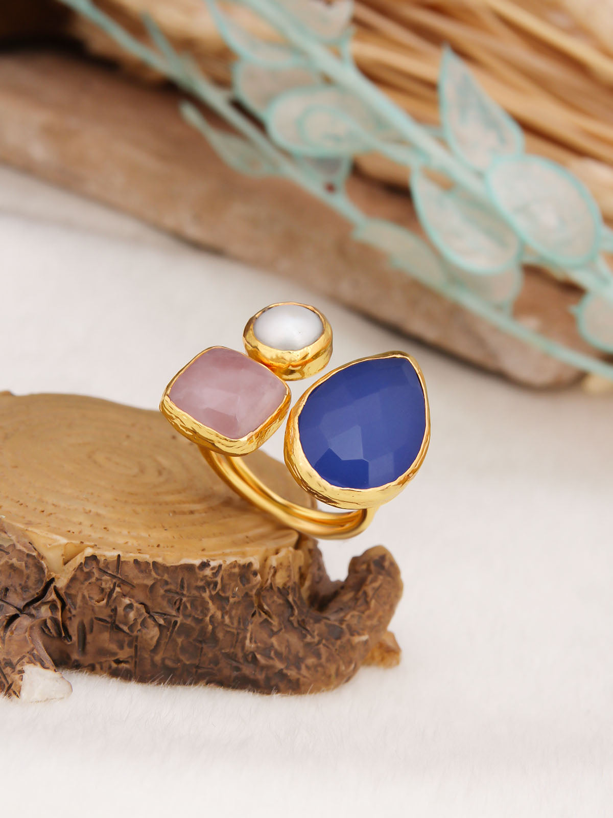 Cat Eyes & Pearl & Pink Quartz Bague