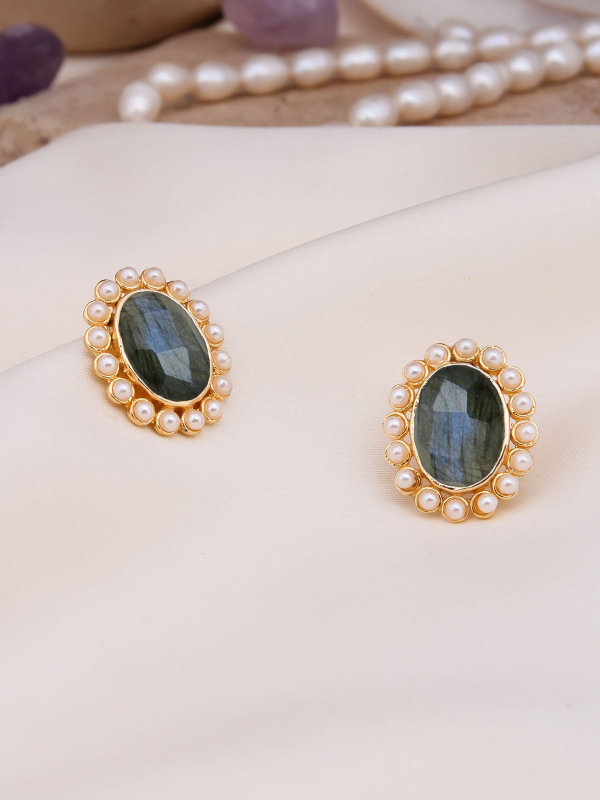 Labradorite & Pearl Boucles d'oreilles