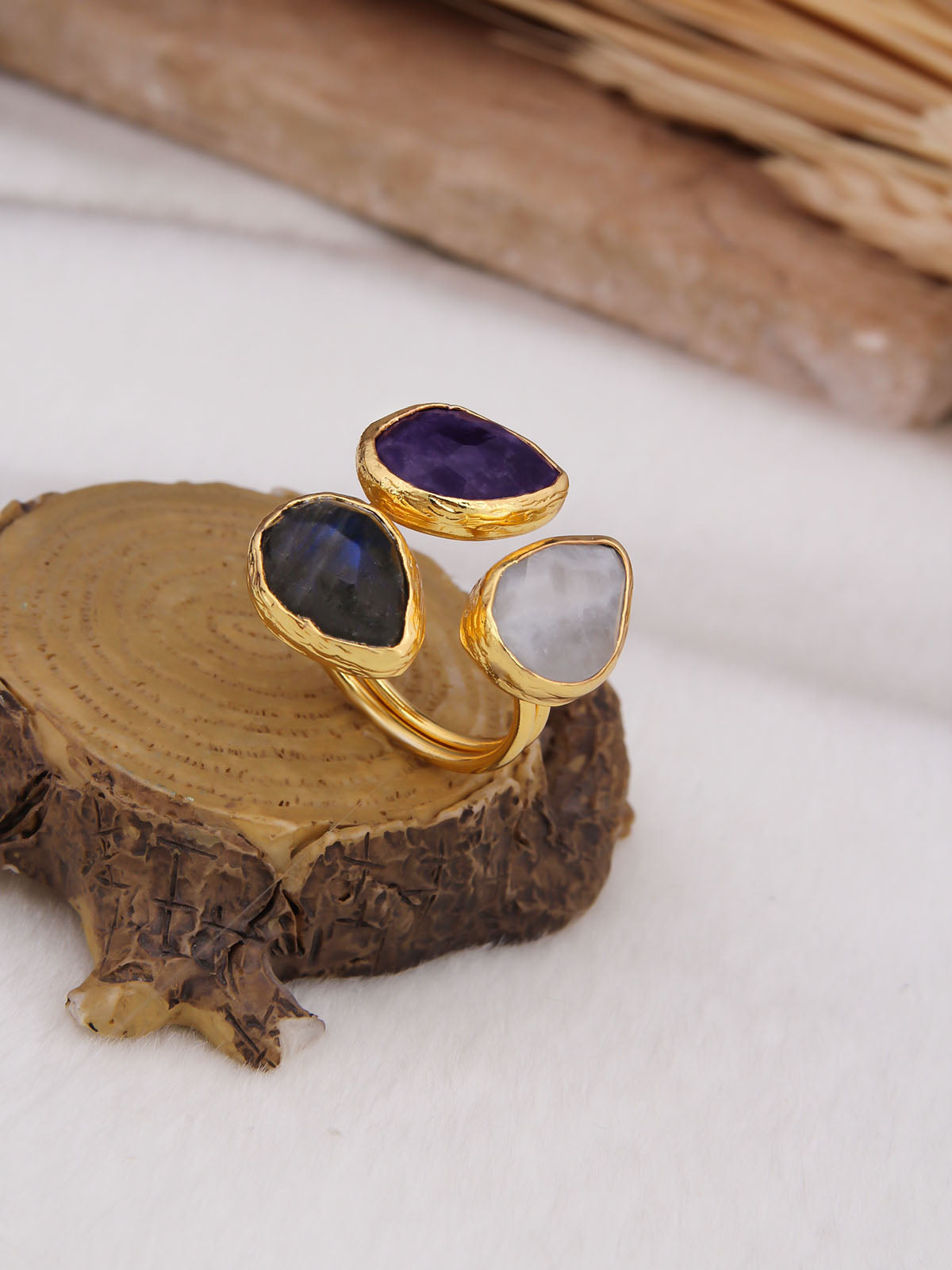 Labradorite & Amethyst & Moonstone Bague