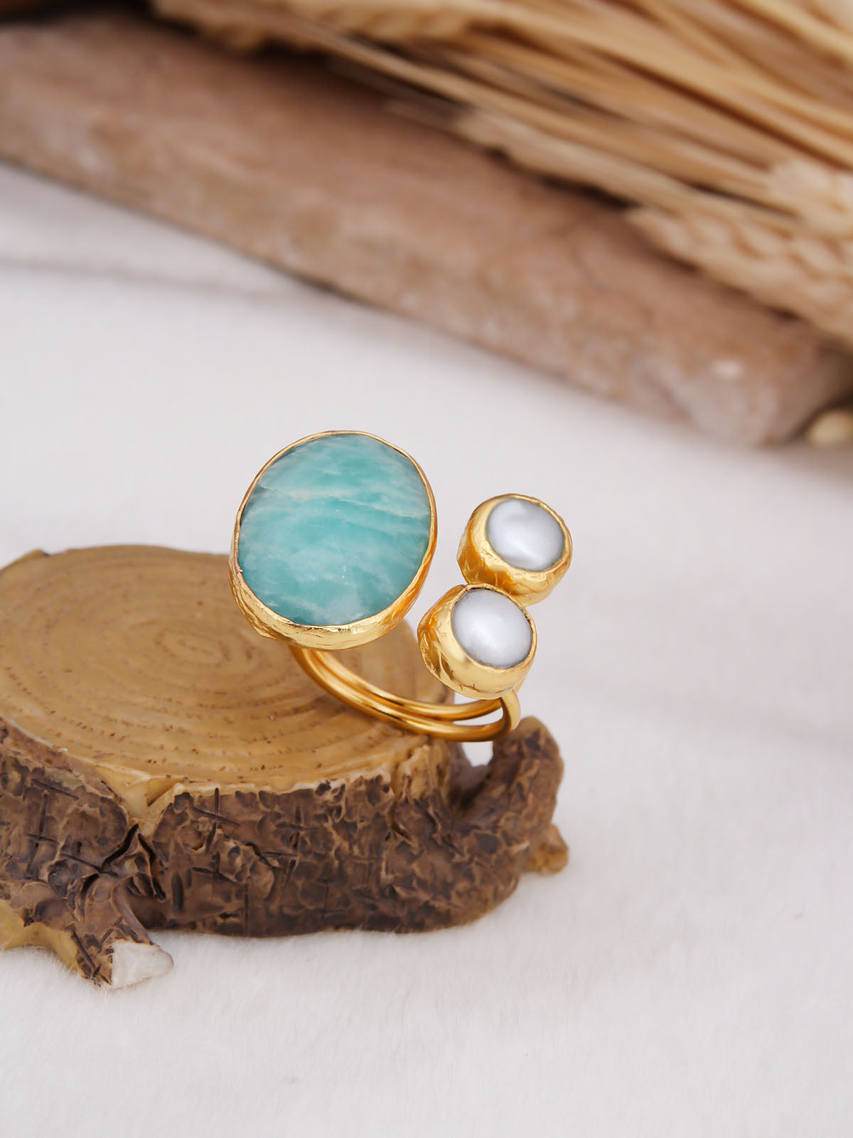 Amazonite & Pearl Bague