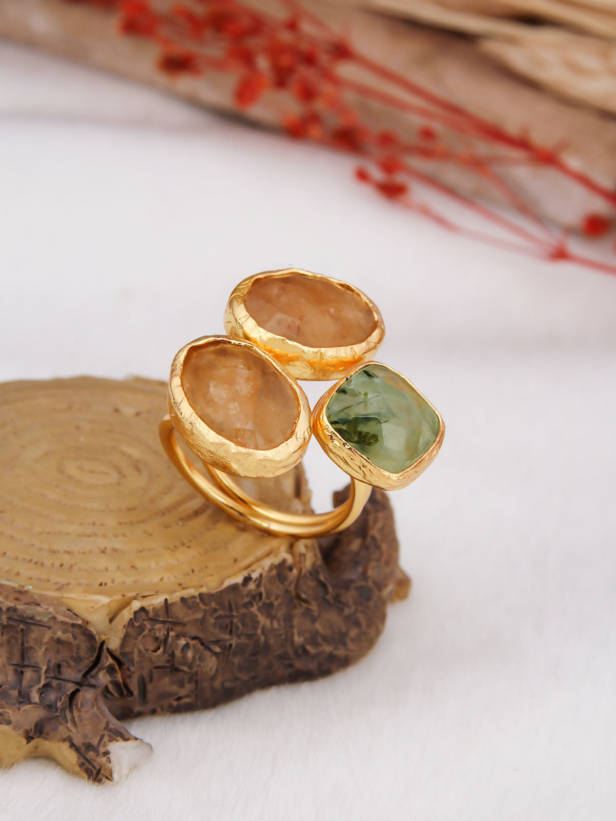 Citrine & Black Routile Bague