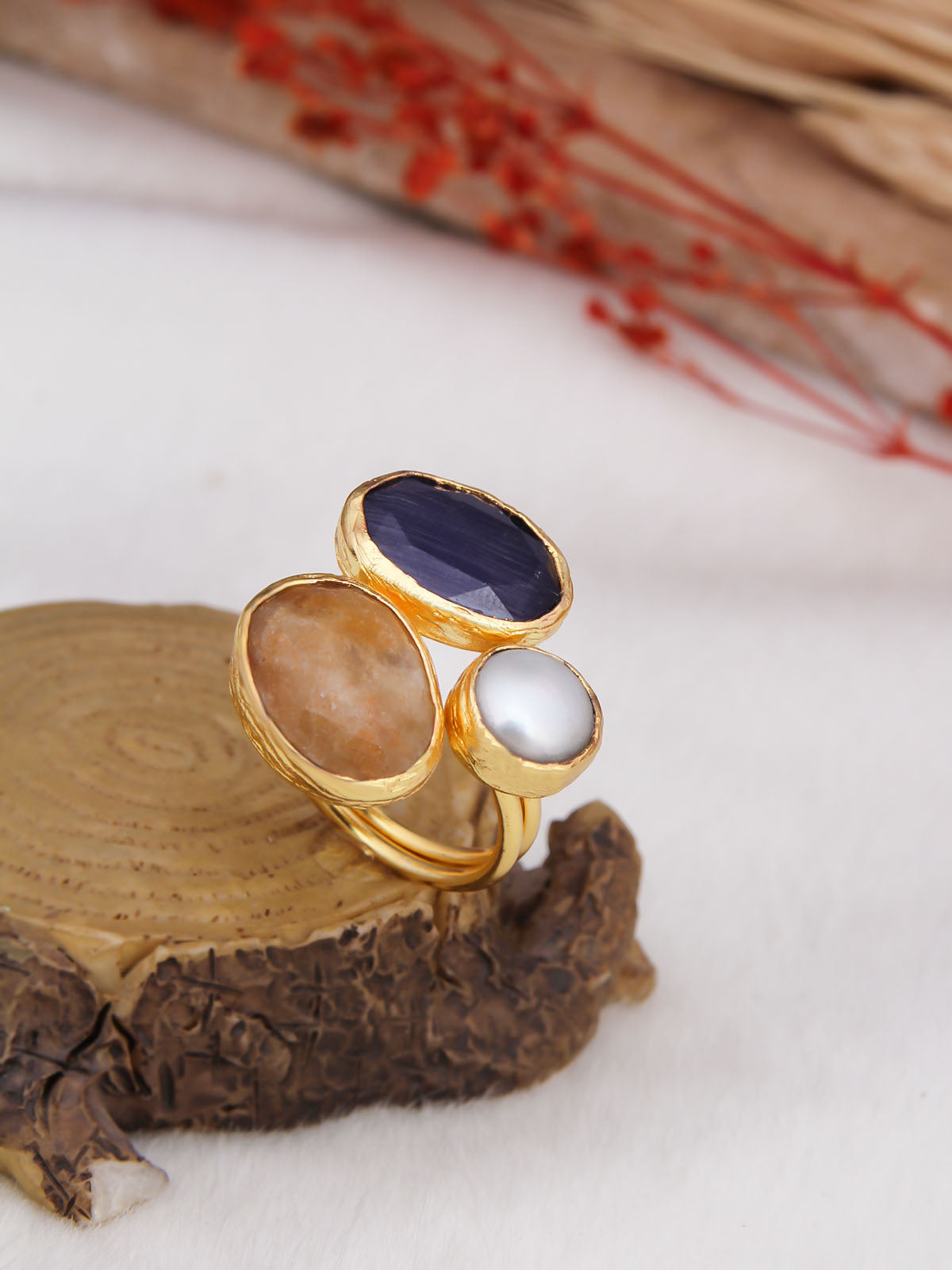 Amethyst & Citrine & Pearl Bague
