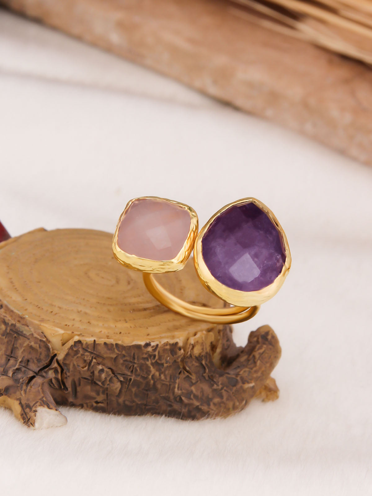 Amethyst & Pink Quartz Bague